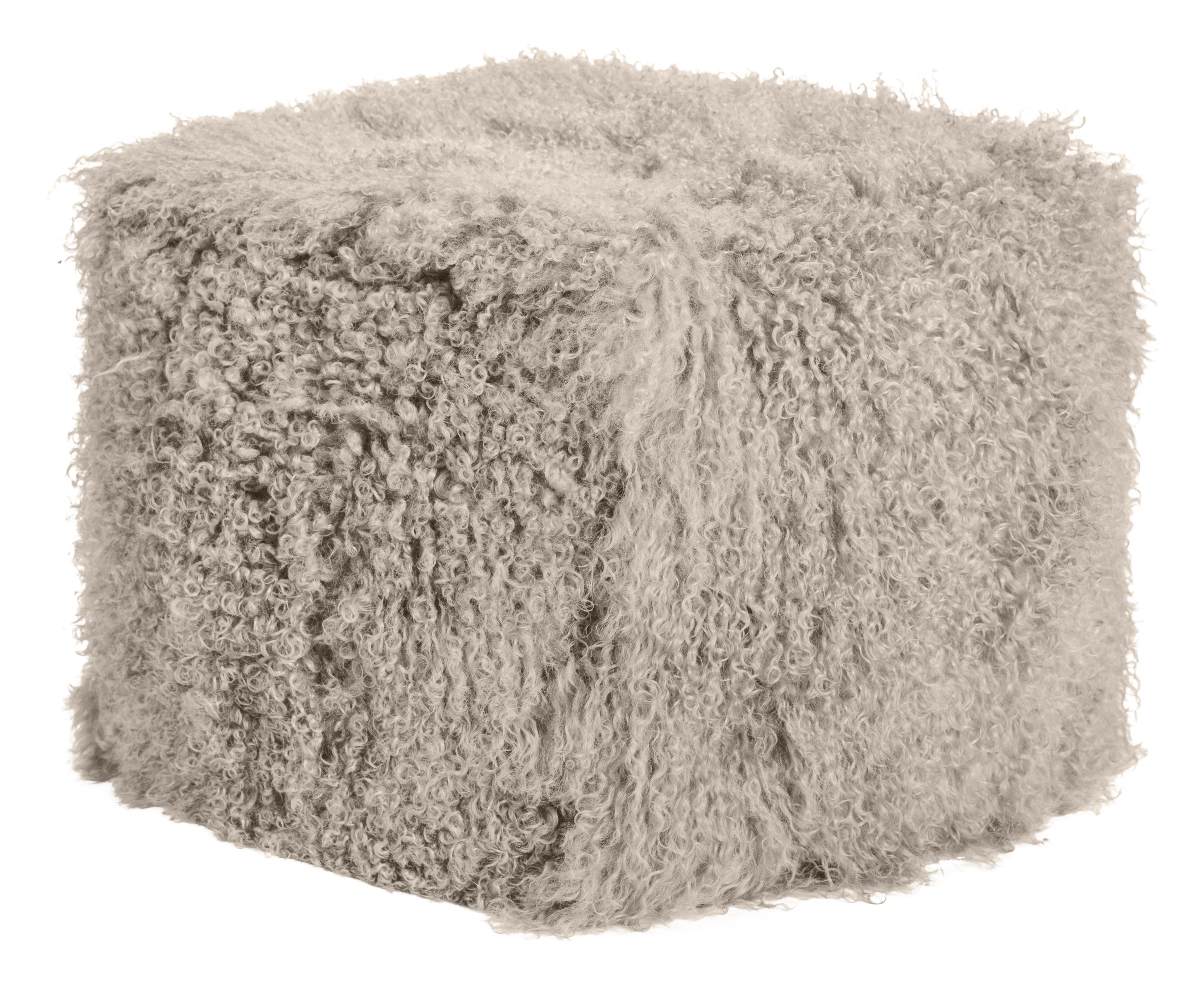 Pouf d'intérieur laine d'agneau tibétain taupe Pouf d'intérieur laine d'agneau tibétain taupe