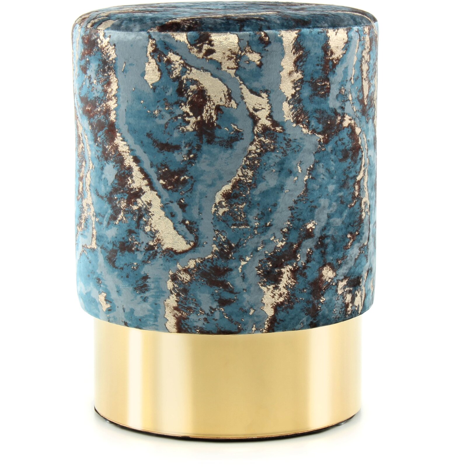Tabouret en tissu motif marbre bleu foncé et acier doré Tabouret en tissu motif marbre bleu foncé et acier doré