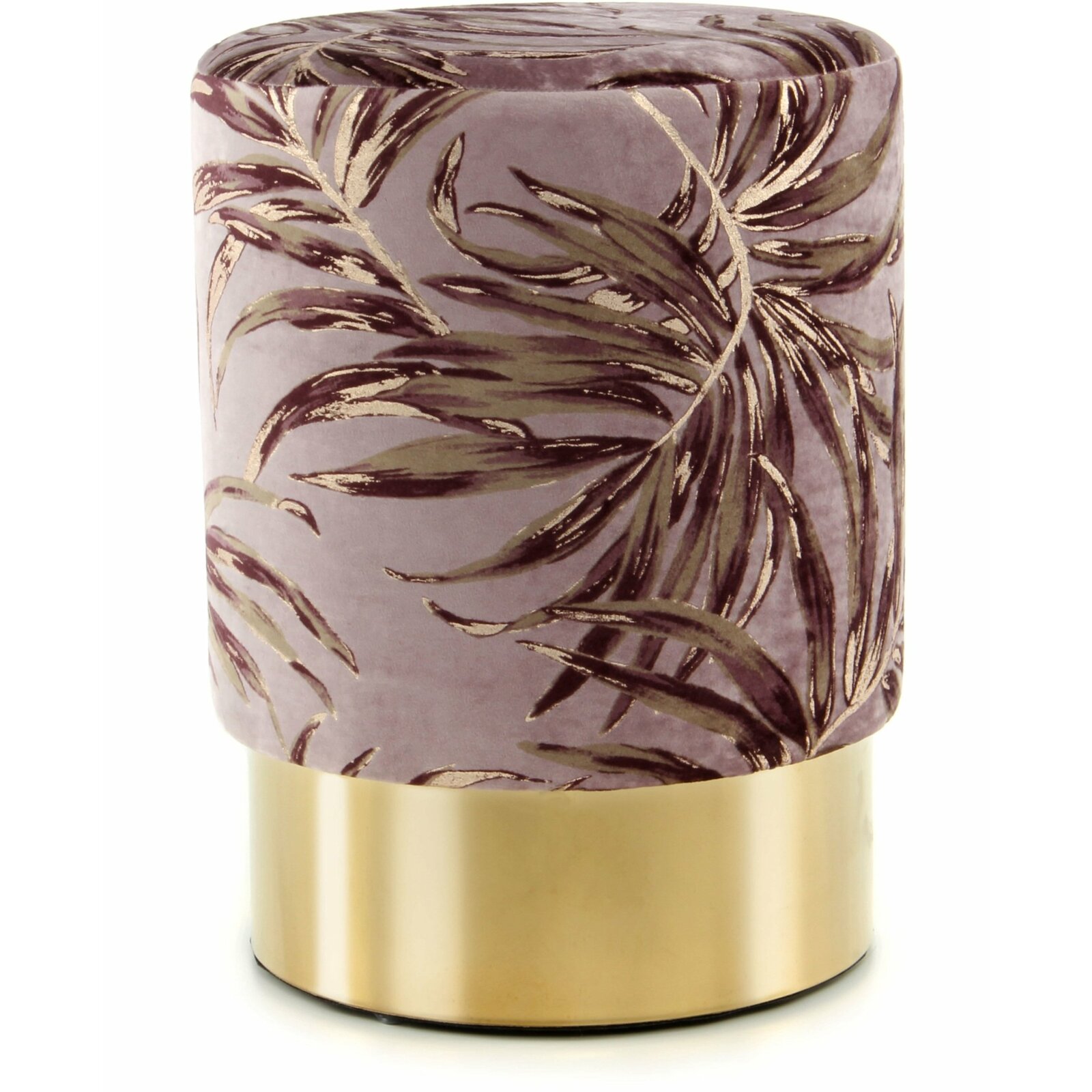 Tabouret en tissu motif feuille violet et acier doré Tabouret en tissu motif feuille violet et acier doré