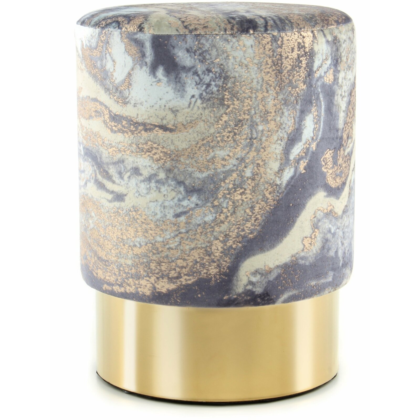 Tabouret en tissu motif marbre bleu clair et acier doré Tabouret en tissu motif marbre bleu clair et acier doré