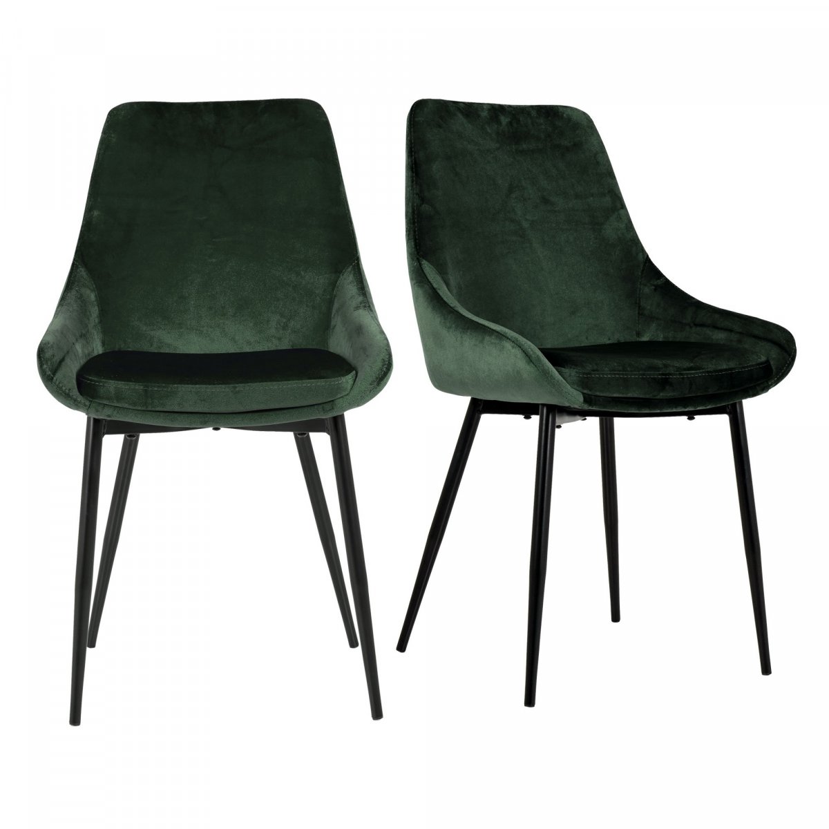 Lot de 2 chaises design velours côtelé vert