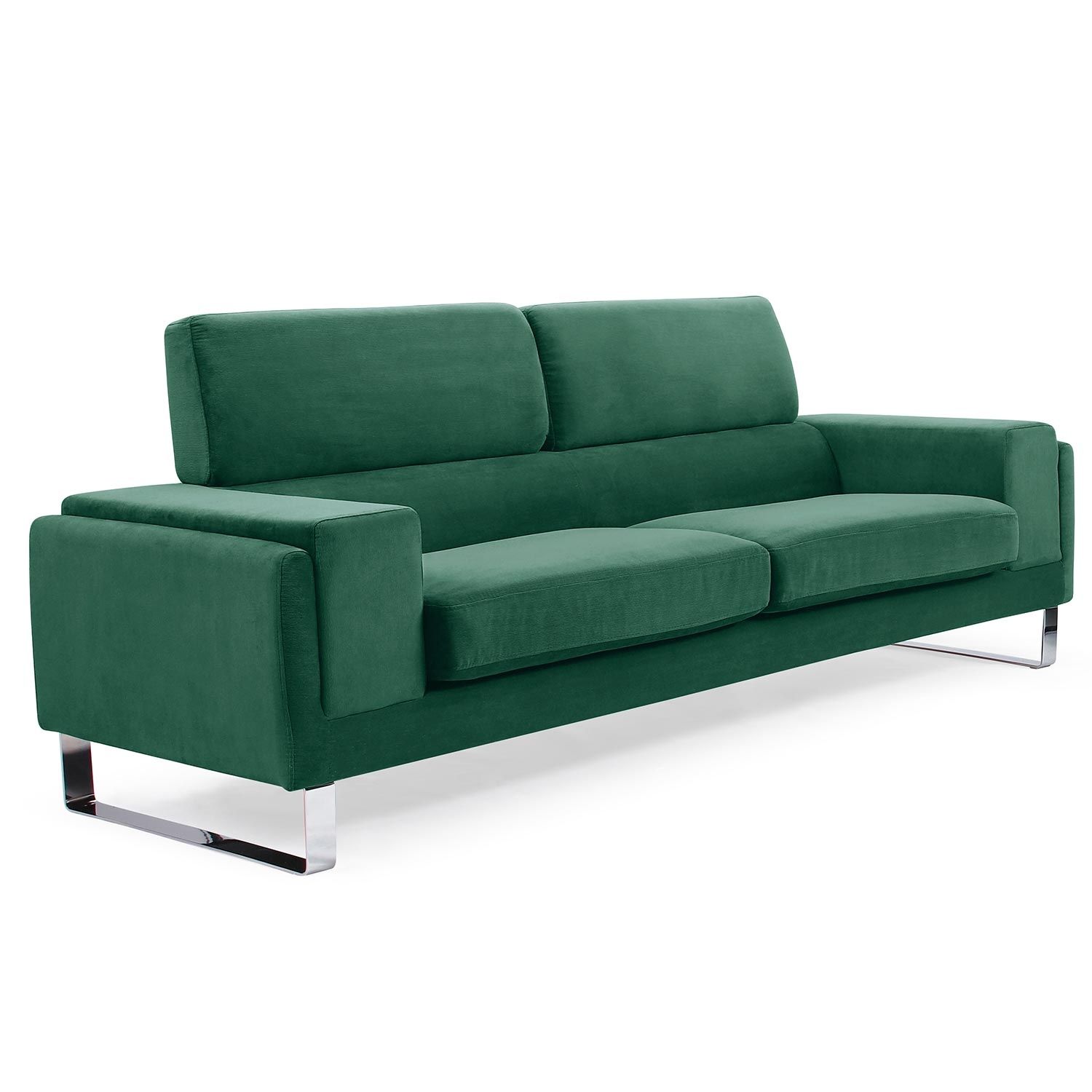 Canapé droit 3 places Velours Contemporain Confort Vert Promotion