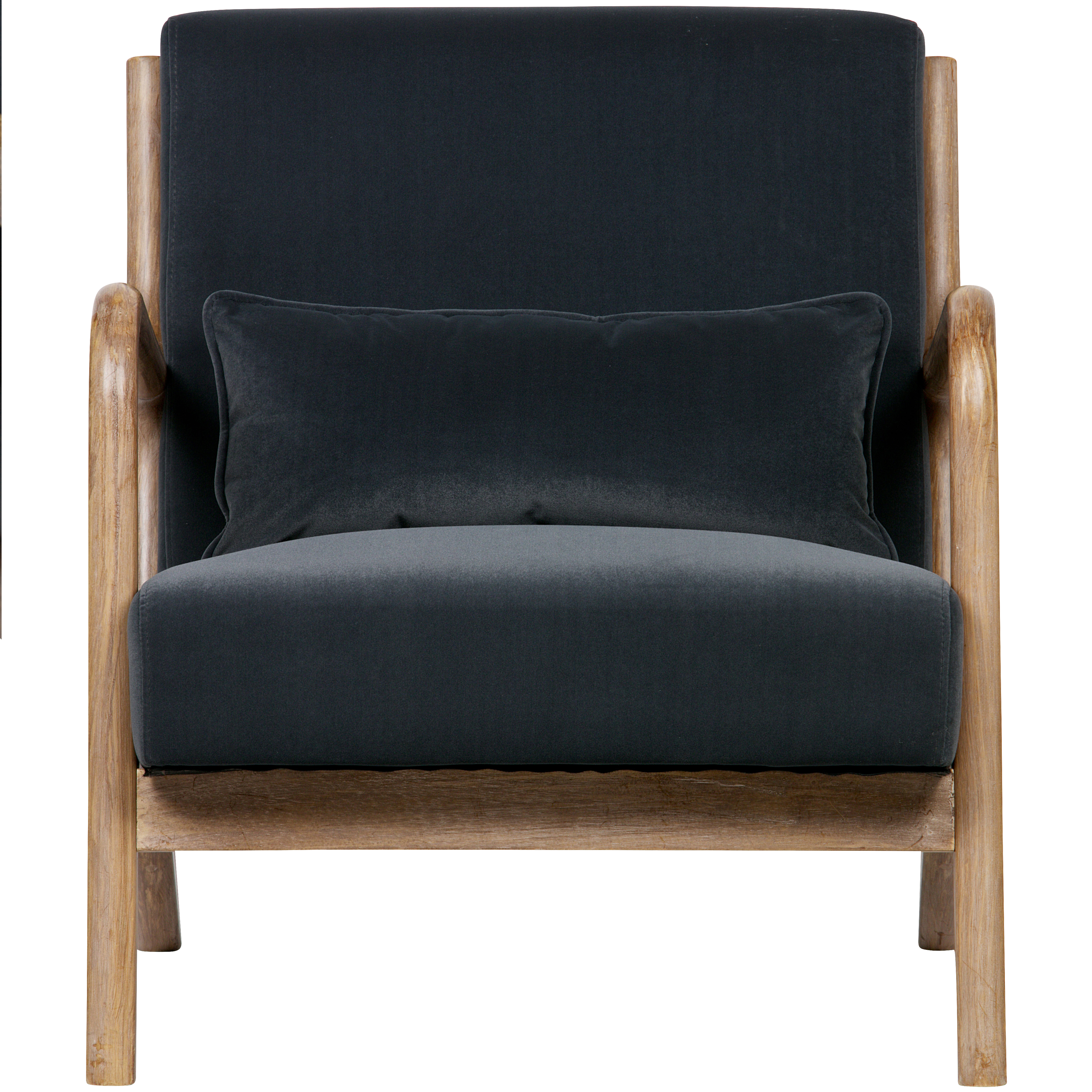 Fauteuil en bois et velours gris anthracite