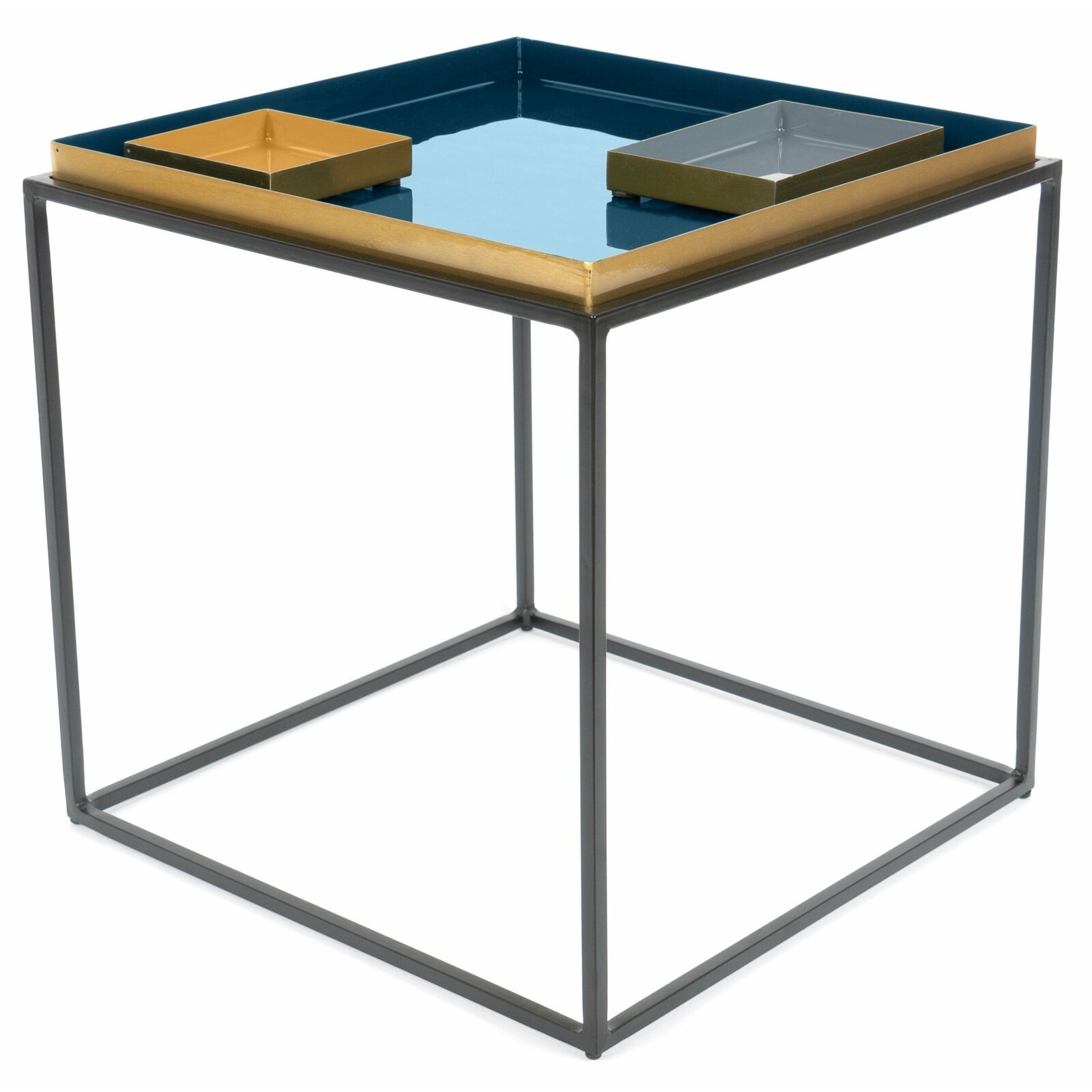 Table dâappoint carrÃ© couleur bleu et orange l45cm