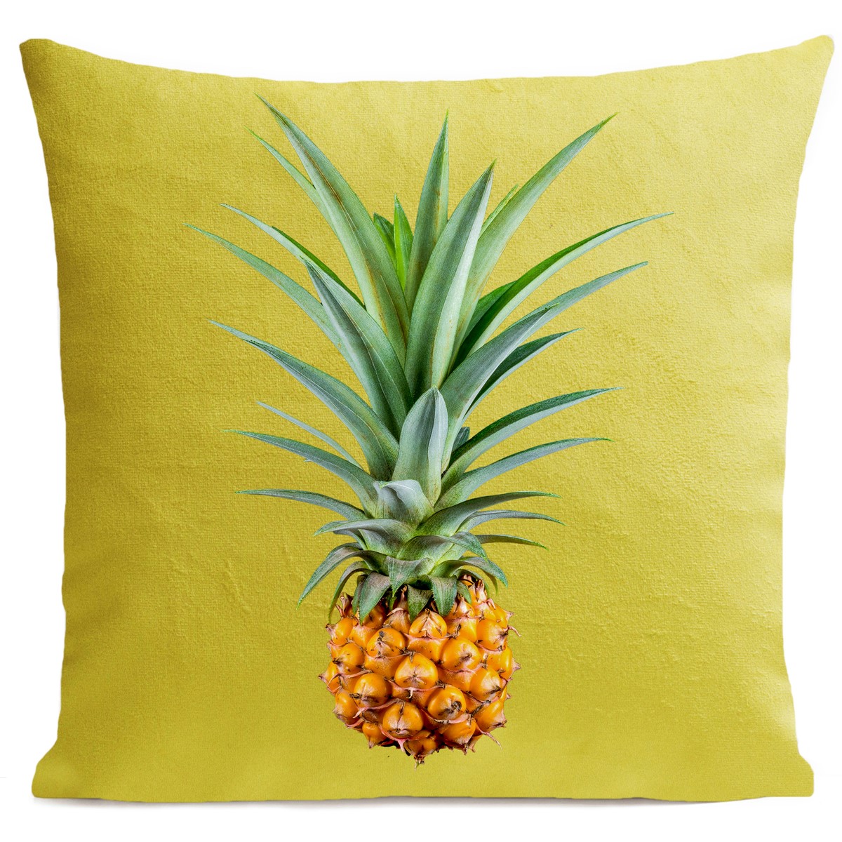 Coussin velours carré imprimé fruits jaune vif 40x40 (photo) Coussin velours carré imprimé fruits jaune vif 40x40