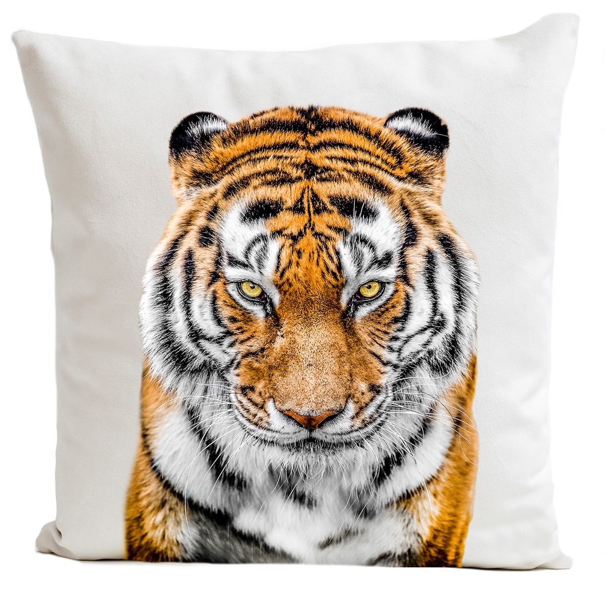 Coussin velours carré imprimé animaux blanc 60x60 (photo) Coussin velours carré imprimé animaux blanc 60x60
