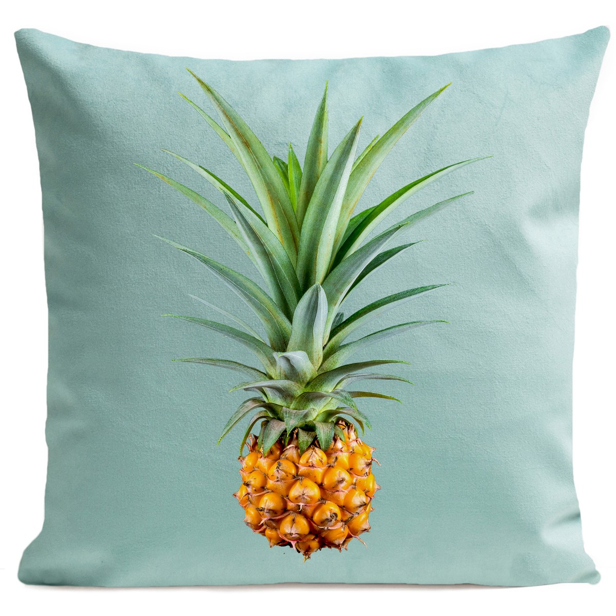 Coussin velours carré imprimé fruits vert d'eau 40x40 (photo) Coussin velours carré imprimé fruits vert d'eau 40x40