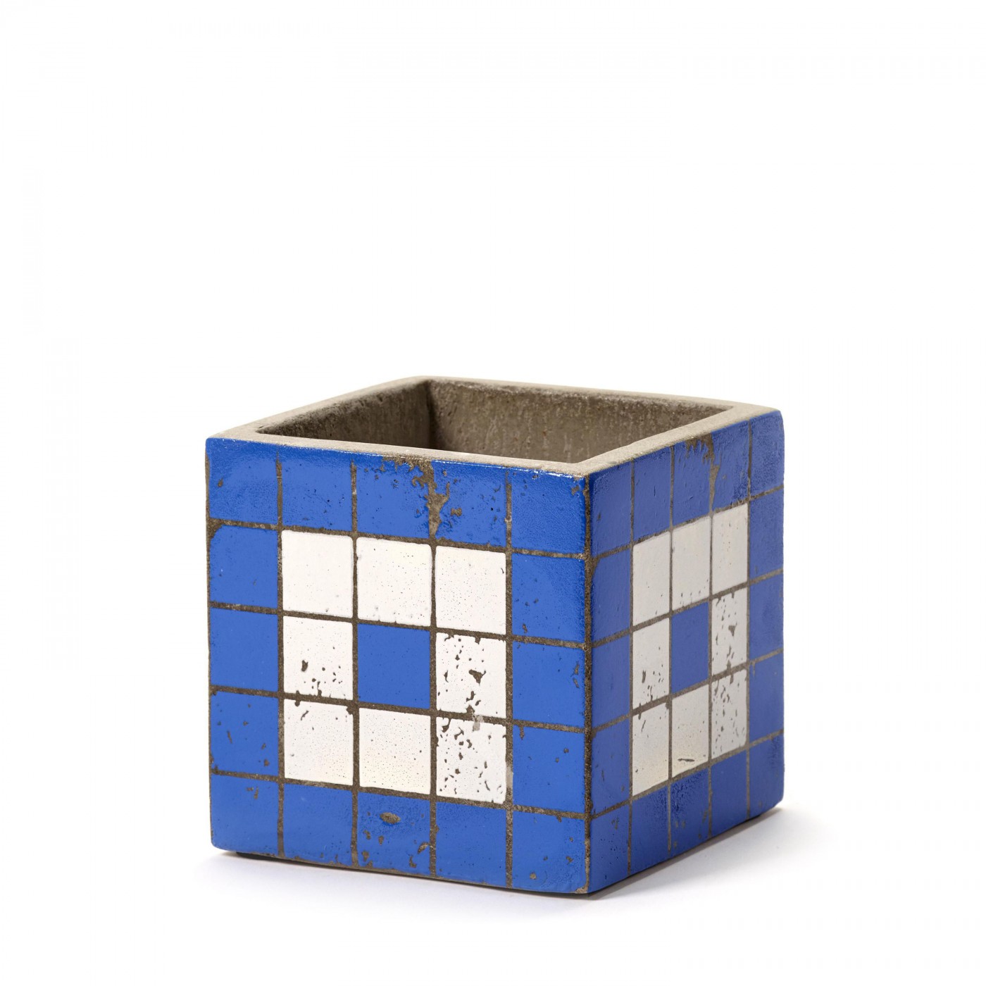 Pot béton cubique bleu 11x11x11 cm