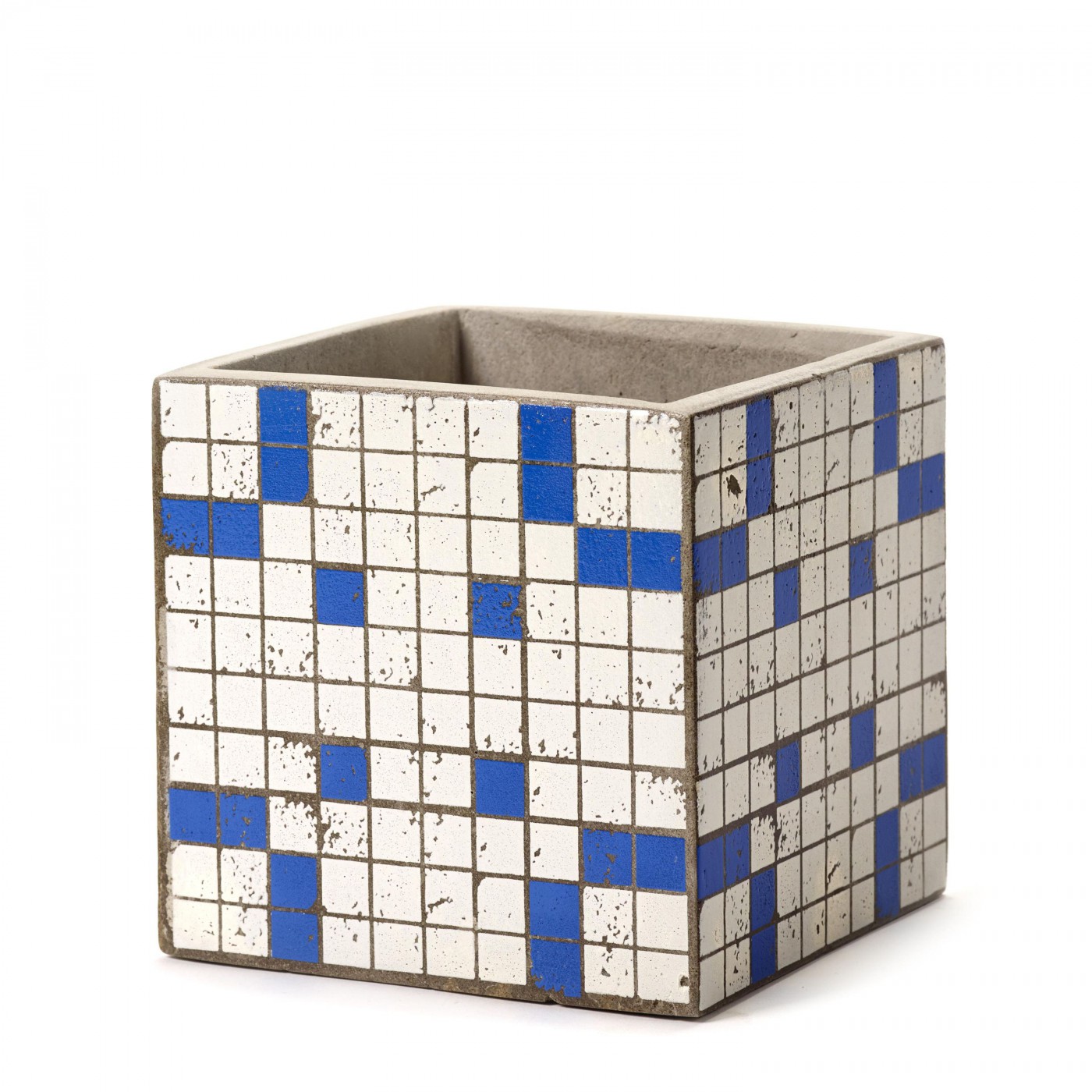Pot béton cubique bleu 15x15x15 cm