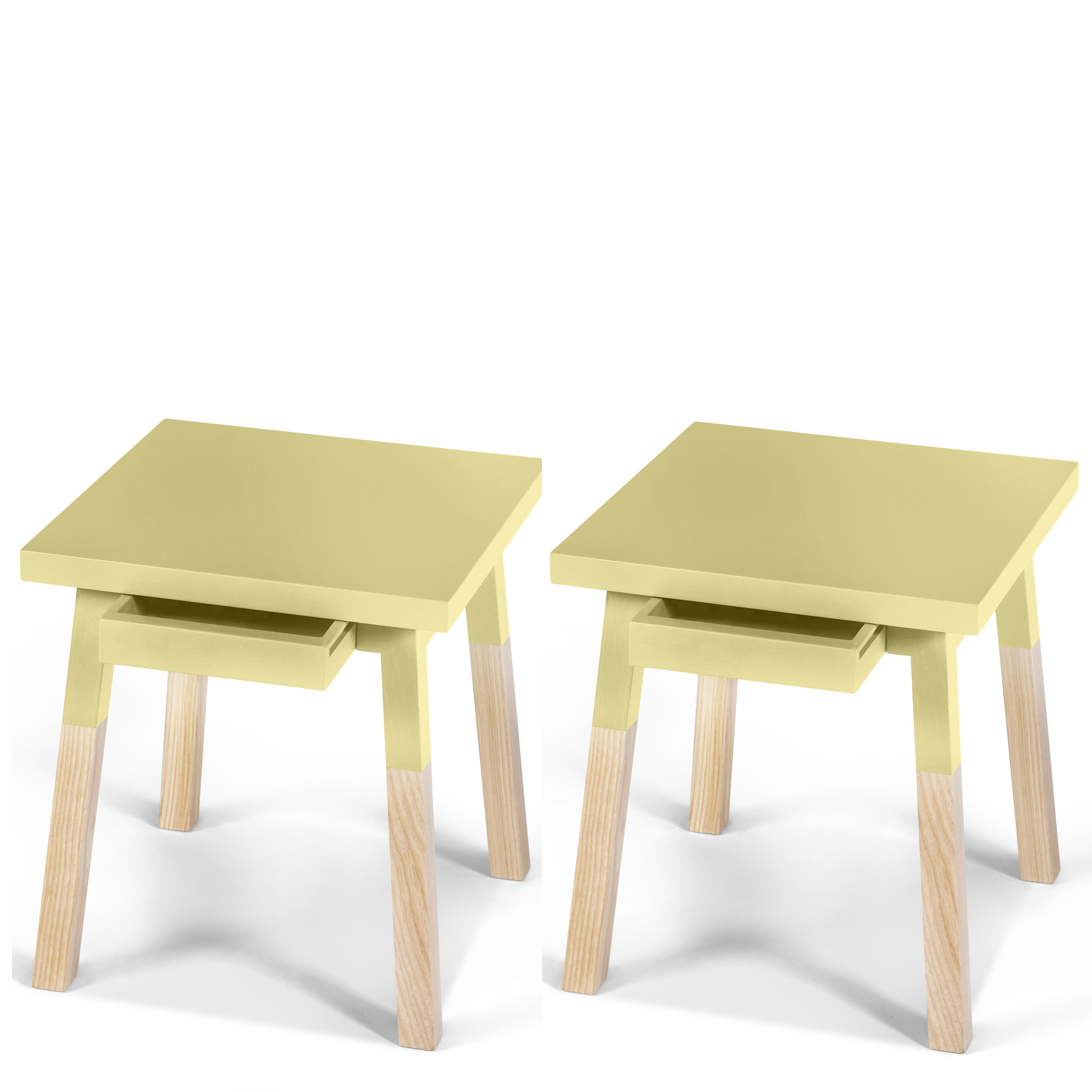 2 chevets laqués en bois avec tiroir jaune lunaire (photo) 2 chevets laqués en bois avec tiroir jaune lunaire