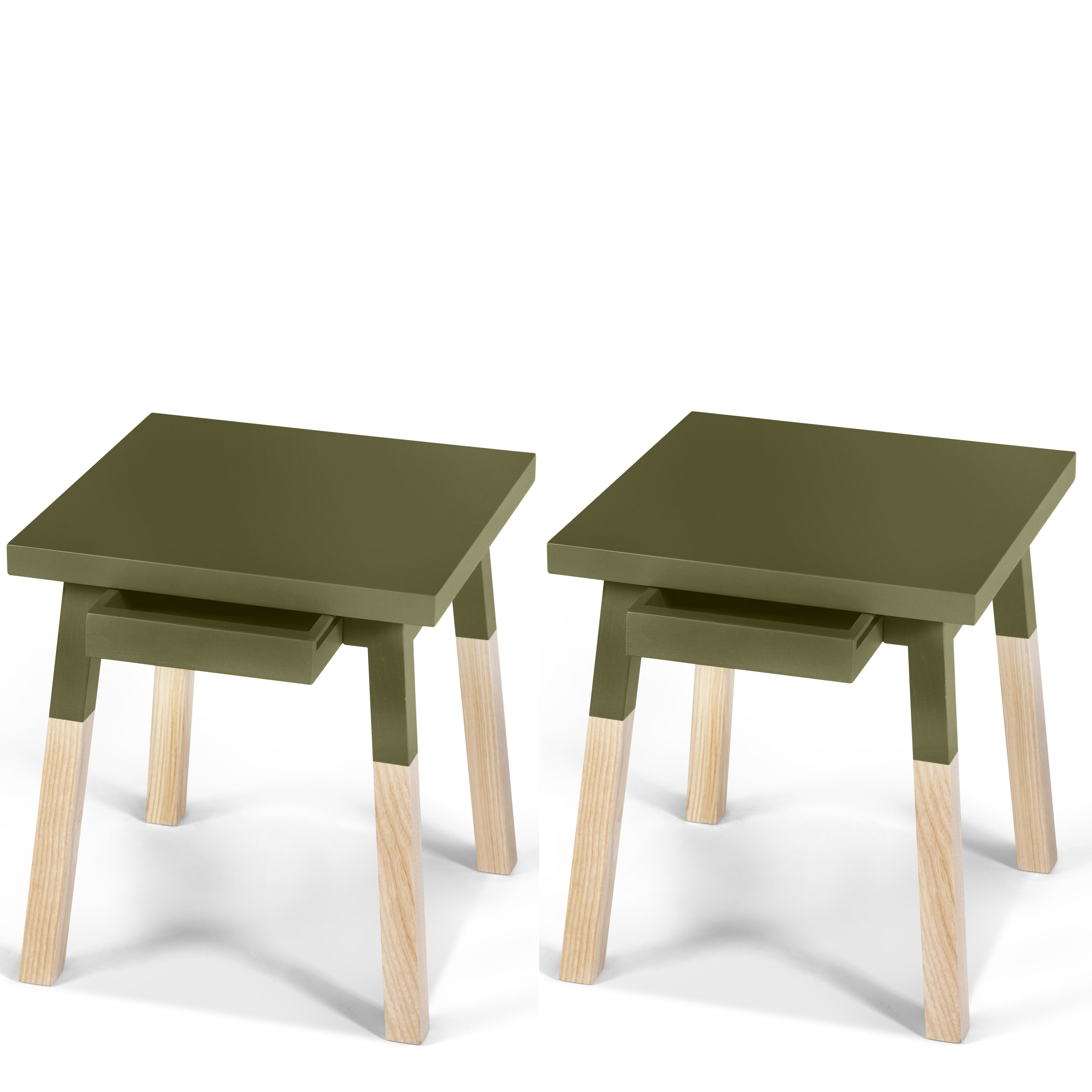 2 chevets laqués en bois avec tiroir vert lancieux (photo) 2 chevets laqués en bois avec tiroir vert lancieux