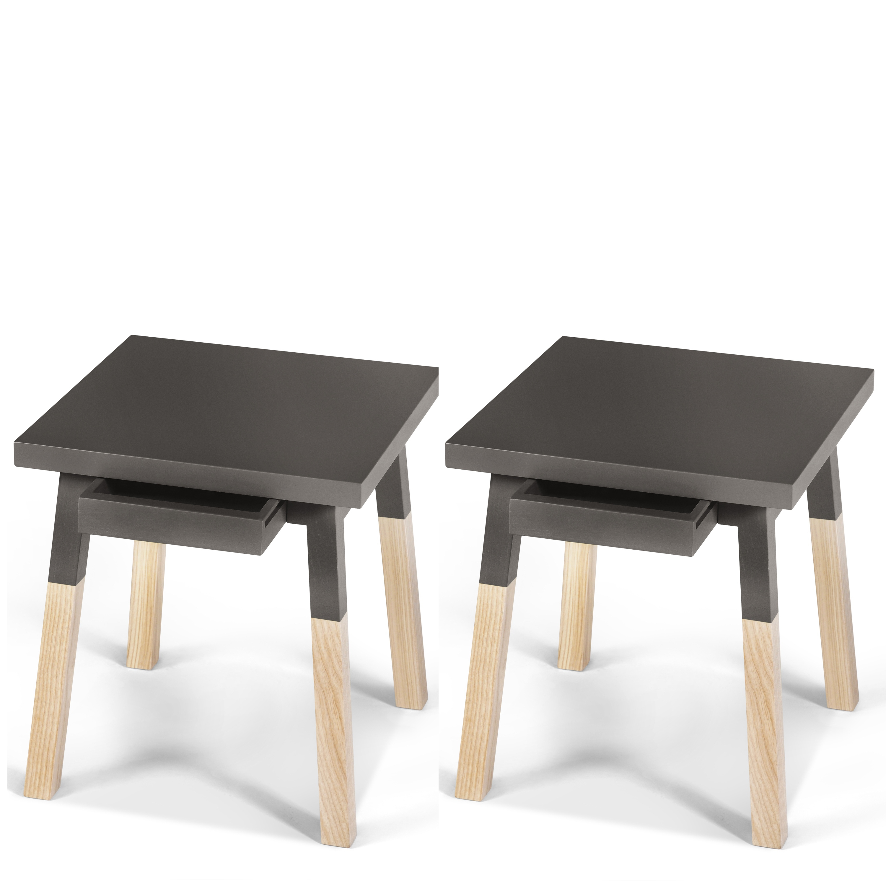 2 chevets laqués en bois avec tiroir gris chocolat tanis (photo) 2 chevets laqués en bois avec tiroir gris chocolat tanis