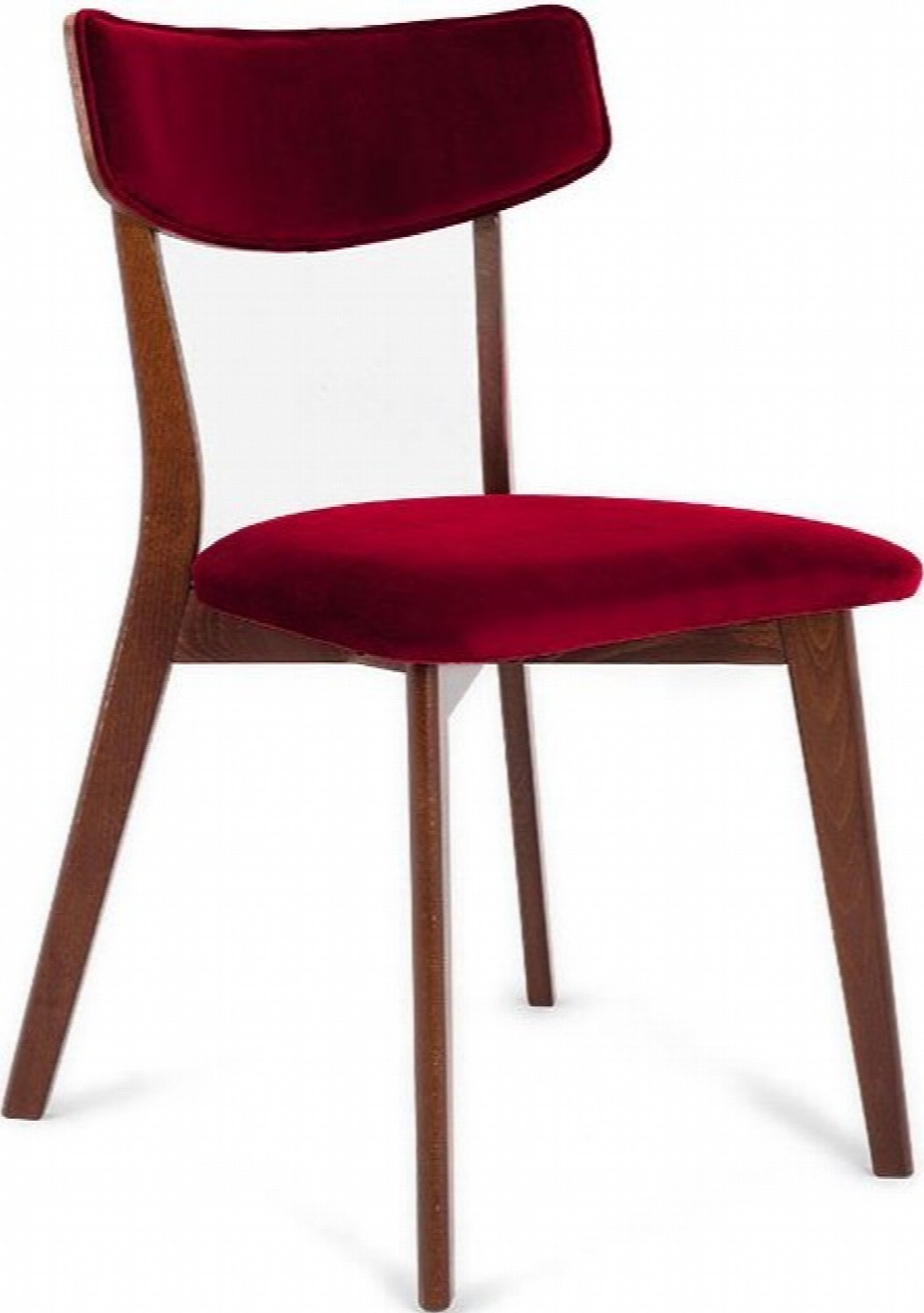 Chaise design tradition velours rouge pieds noyer (photo) Chaise design tradition velours rouge pieds noyer