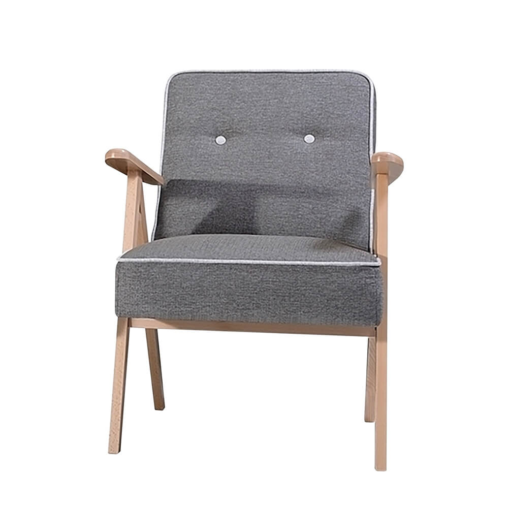 Fauteuil vintage gris foncé pieds en bois clair