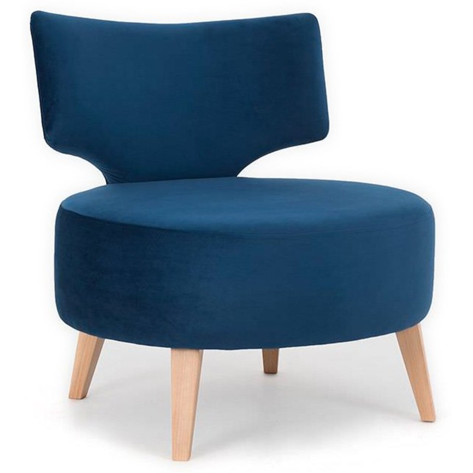 Fauteuil cosy rembourré tissu couleur bleu pieds bois clair Fauteuil cosy rembourré tissu couleur bleu pieds bois clair