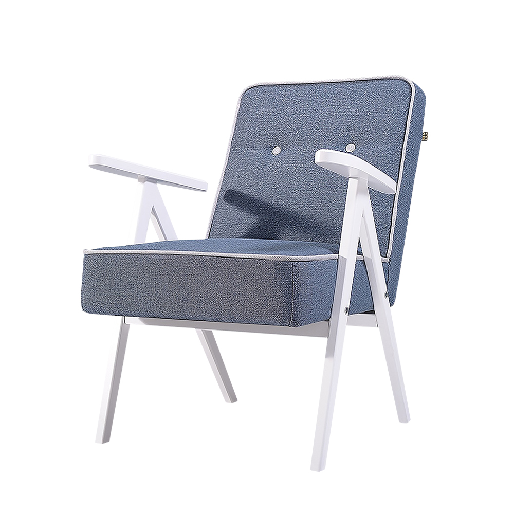 Fauteuil vintage bleu pieds en bois blanc Fauteuil vintage bleu pieds en bois blanc
