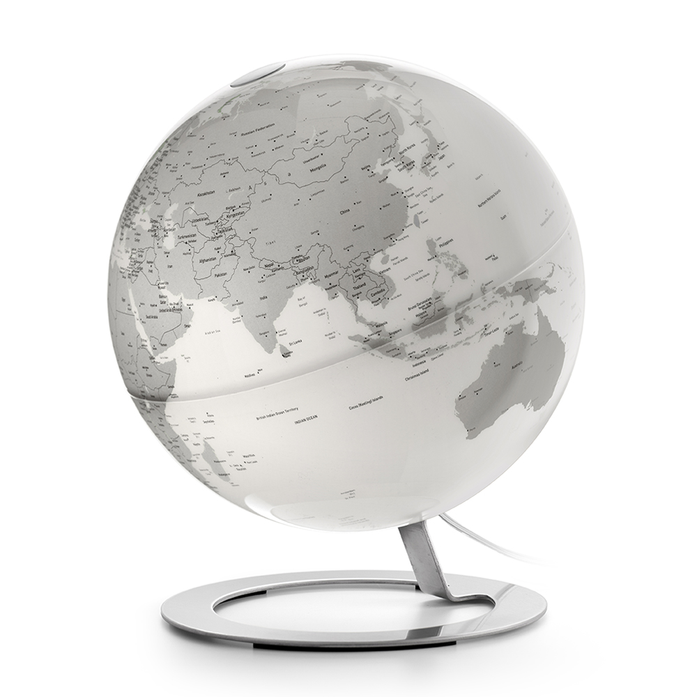 IGLOBE CHROME - Globe terrestre de design, lumineux, textes en anglais IGLOBE CHROME - Globe terrestre de design, lumineux, textes en anglais