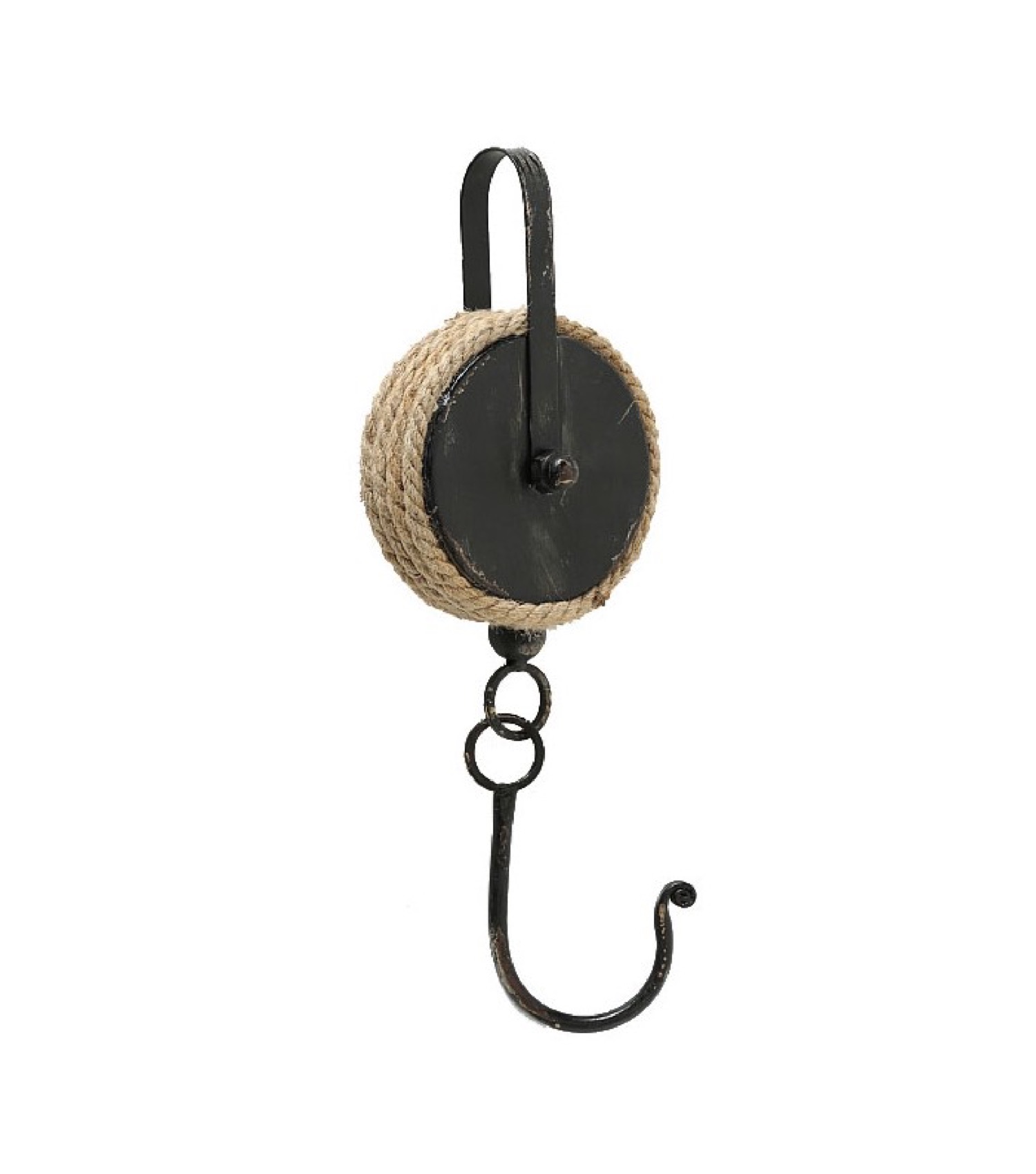Crochet métal noir et corde style industriel 38x14x9cm Crochet métal noir et corde style industriel 38x14x9cm