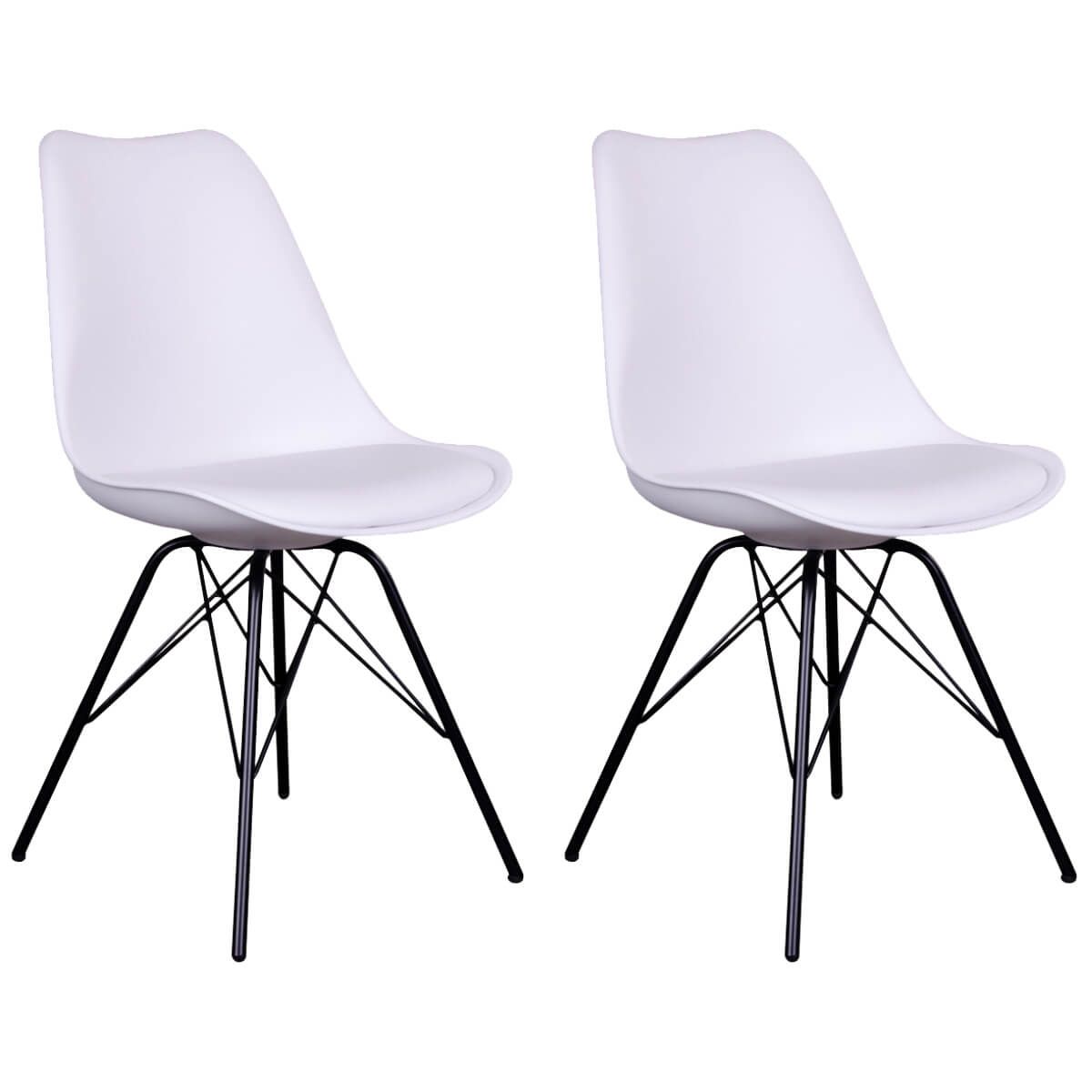 Lot de 2 chaises blanches avec piétement métallique Lot de 2 chaises blanches avec piétement métallique