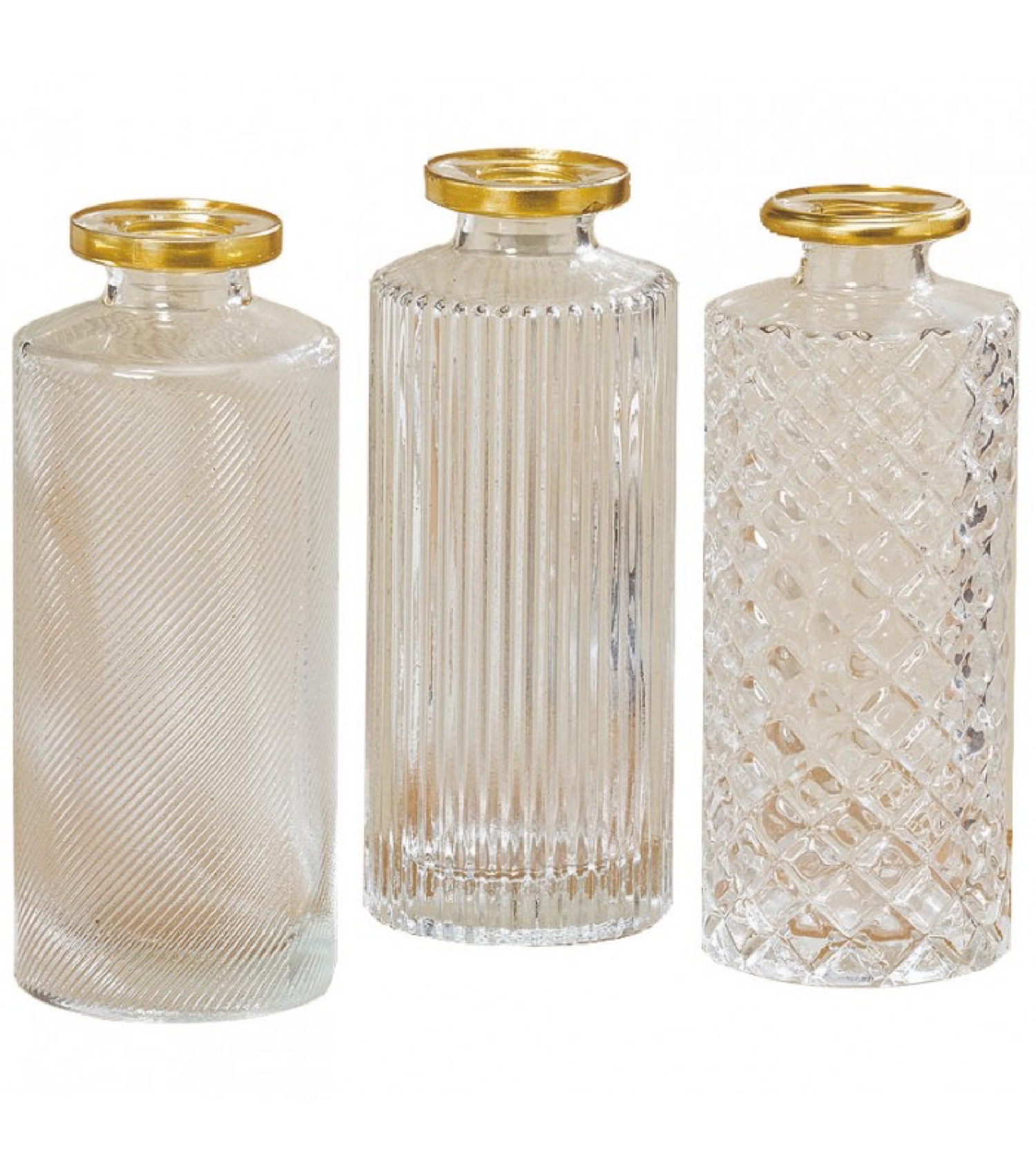 Set de 3 vases verre transparent et doré H13 Set de 3 vases verre transparent et doré H13