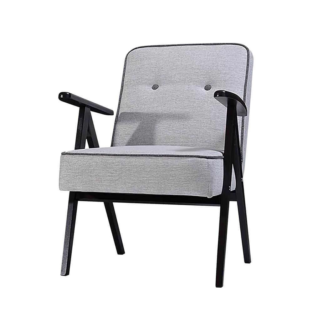 Fauteuil vintage gris clair pieds en bois wengé