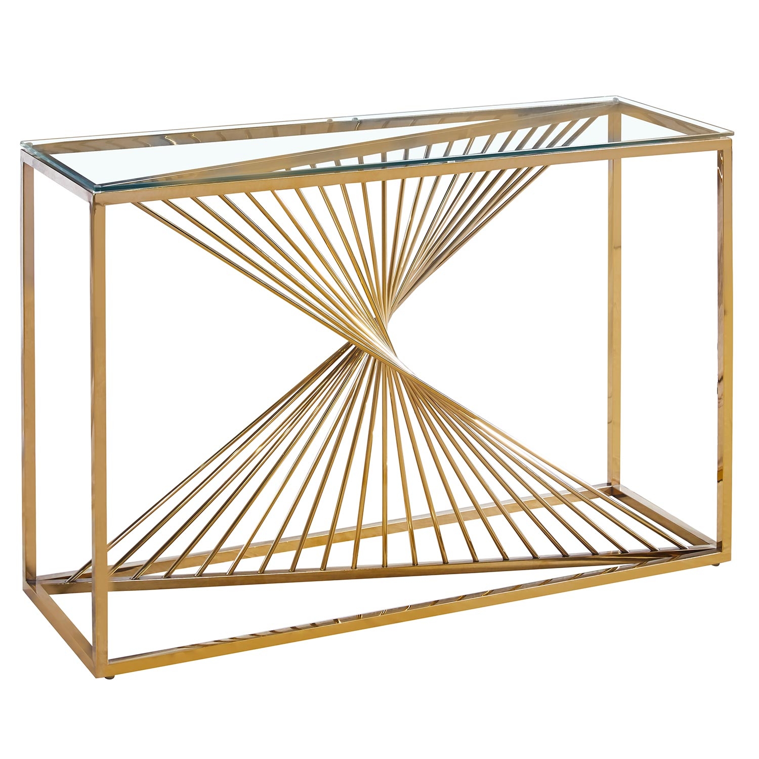Console en verre transparent et pieds or Console en verre transparent et pieds or