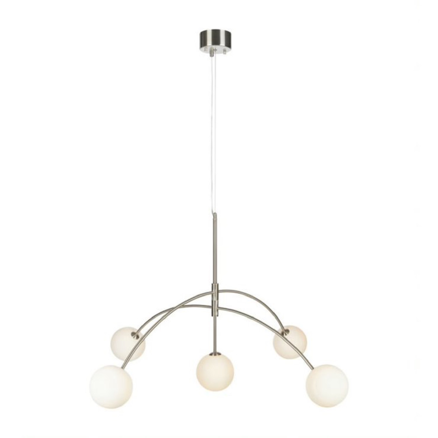 Suspension 5 lumières métal/verre opalin D117cm (photo) Suspension 5 lumières métal/verre opalin D117cm