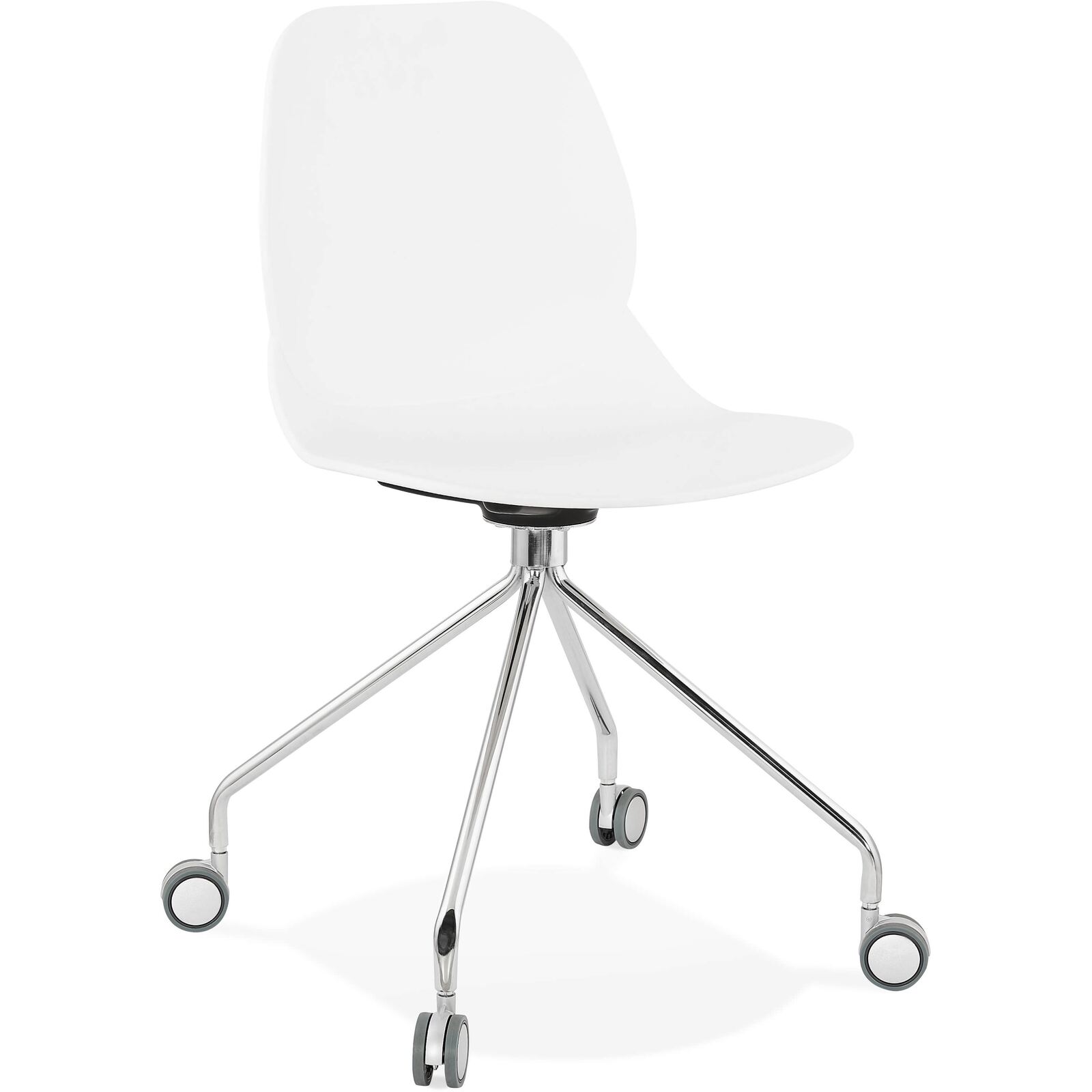 Chaise de bureau a roulettes assise blanc pied métal chromé Chaise de bureau a roulettes assise blanc pied métal chromé