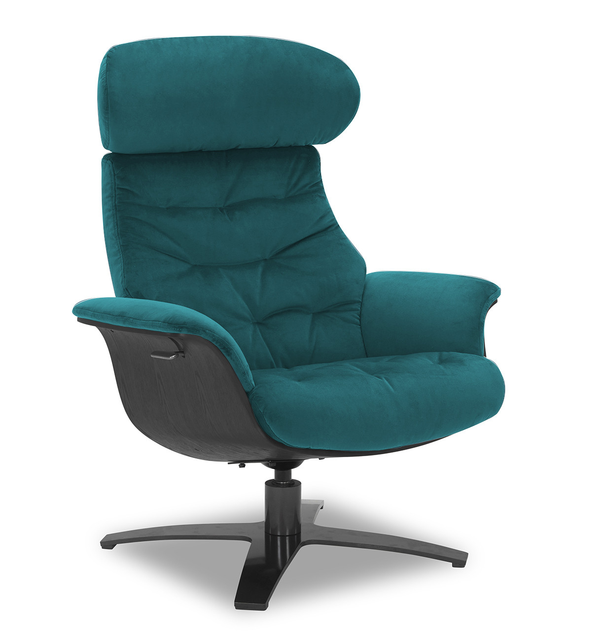 Fauteuil relax velours bleu-vert et chÃªne noir