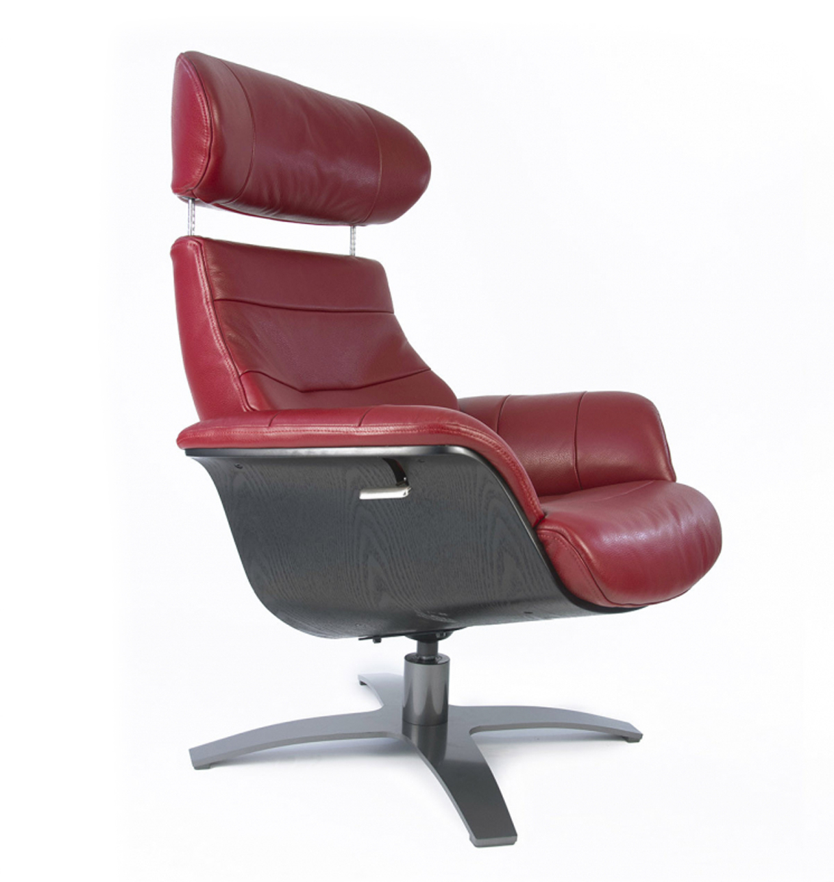 Fauteuil relax cuir rouge et chêne noir
