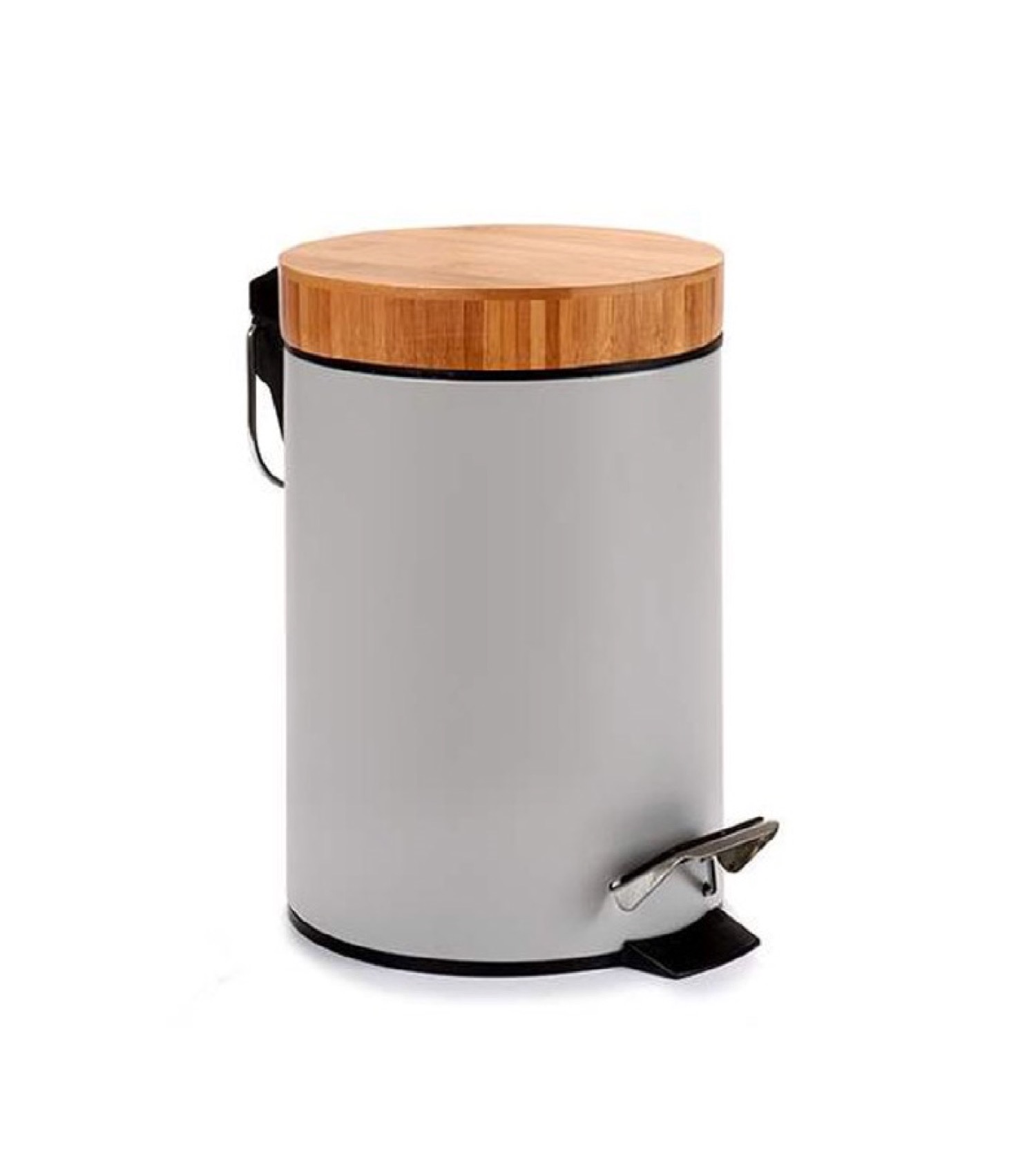 Poubelle de salle de bain en métal gris et bambou à pédale Poubelle de salle de bain en métal gris et bambou à pédale