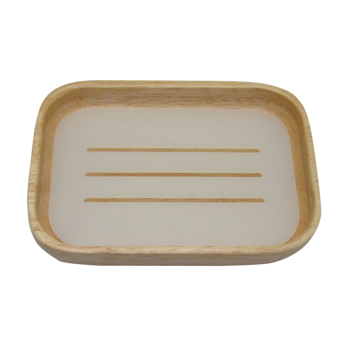 Porte savon en hévéa à intérieur blanc et bois Porte savon en hévéa à intérieur blanc et bois