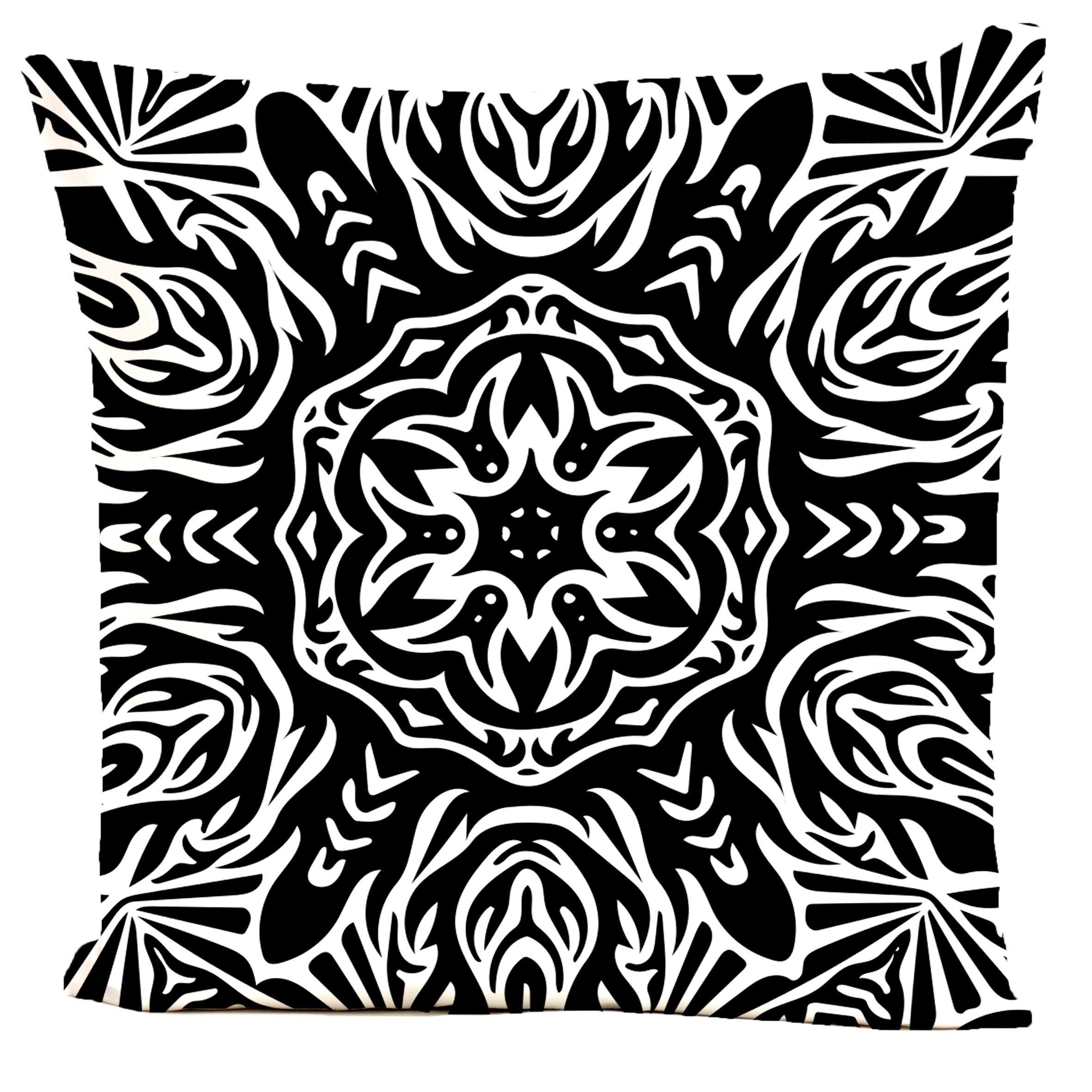 Coussin velours carré imprimé motifs noir et blanc 40x40 Coussin velours carré imprimé motifs noir et blanc 40x40