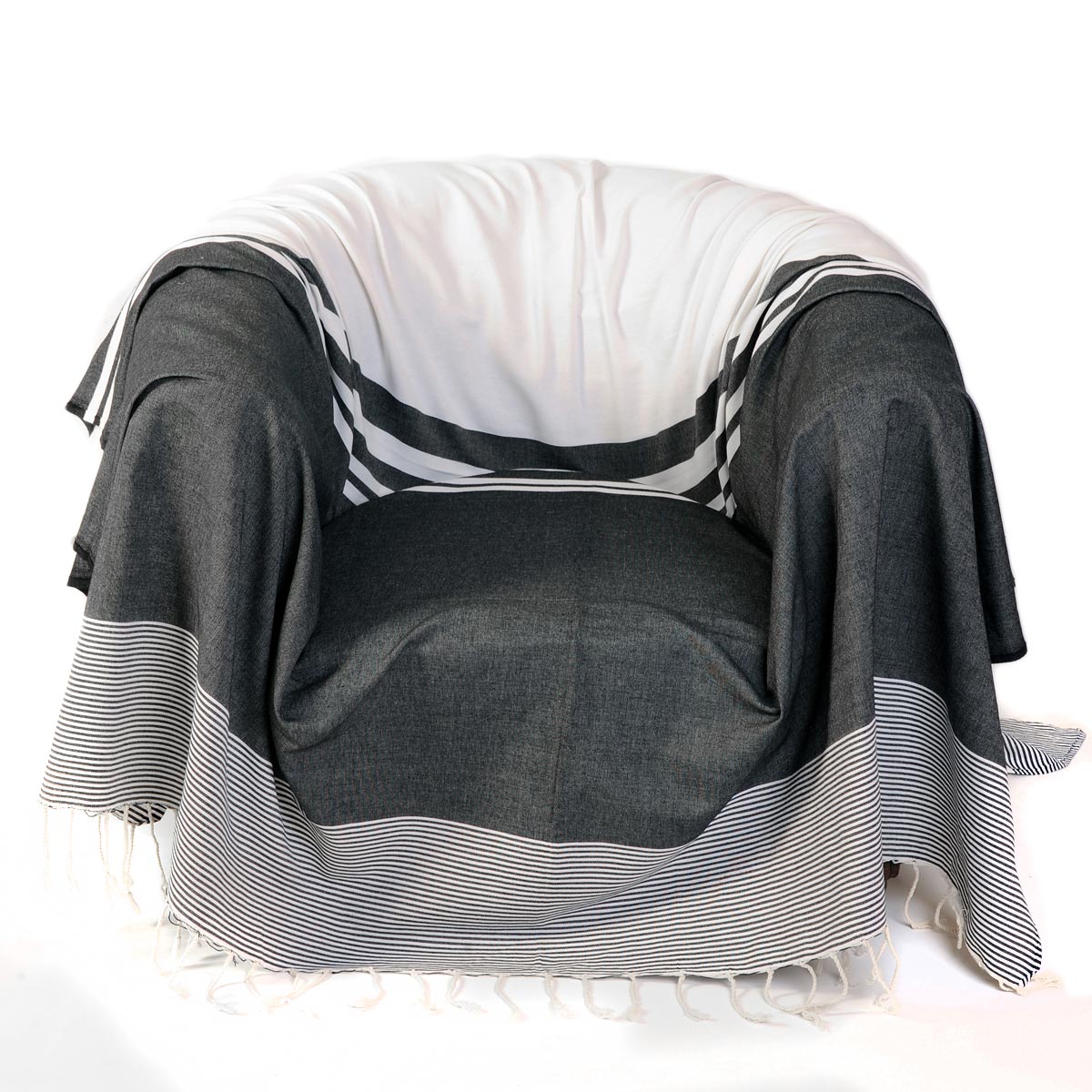Jeté de fauteuil 100% coton rayures noir et blanc 200 x 200 Jeté de fauteuil 100% coton rayures noir et blanc 200 x 200