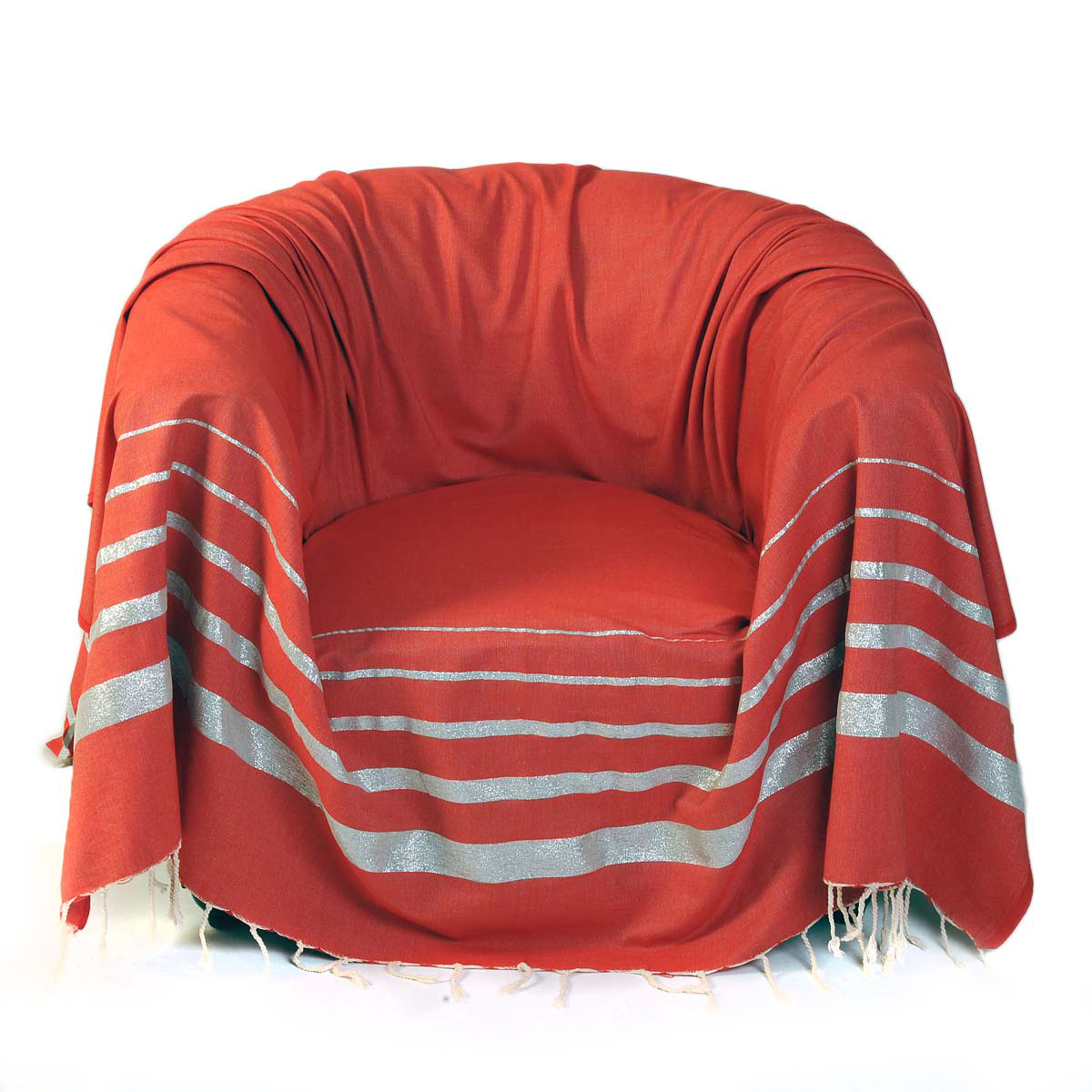 ISTANBUL - Jeté de fauteuil coton rouge lurex rayures argent 200 x 200 ISTANBUL - Jeté de fauteuil coton rouge lurex rayures argent 200 x 200