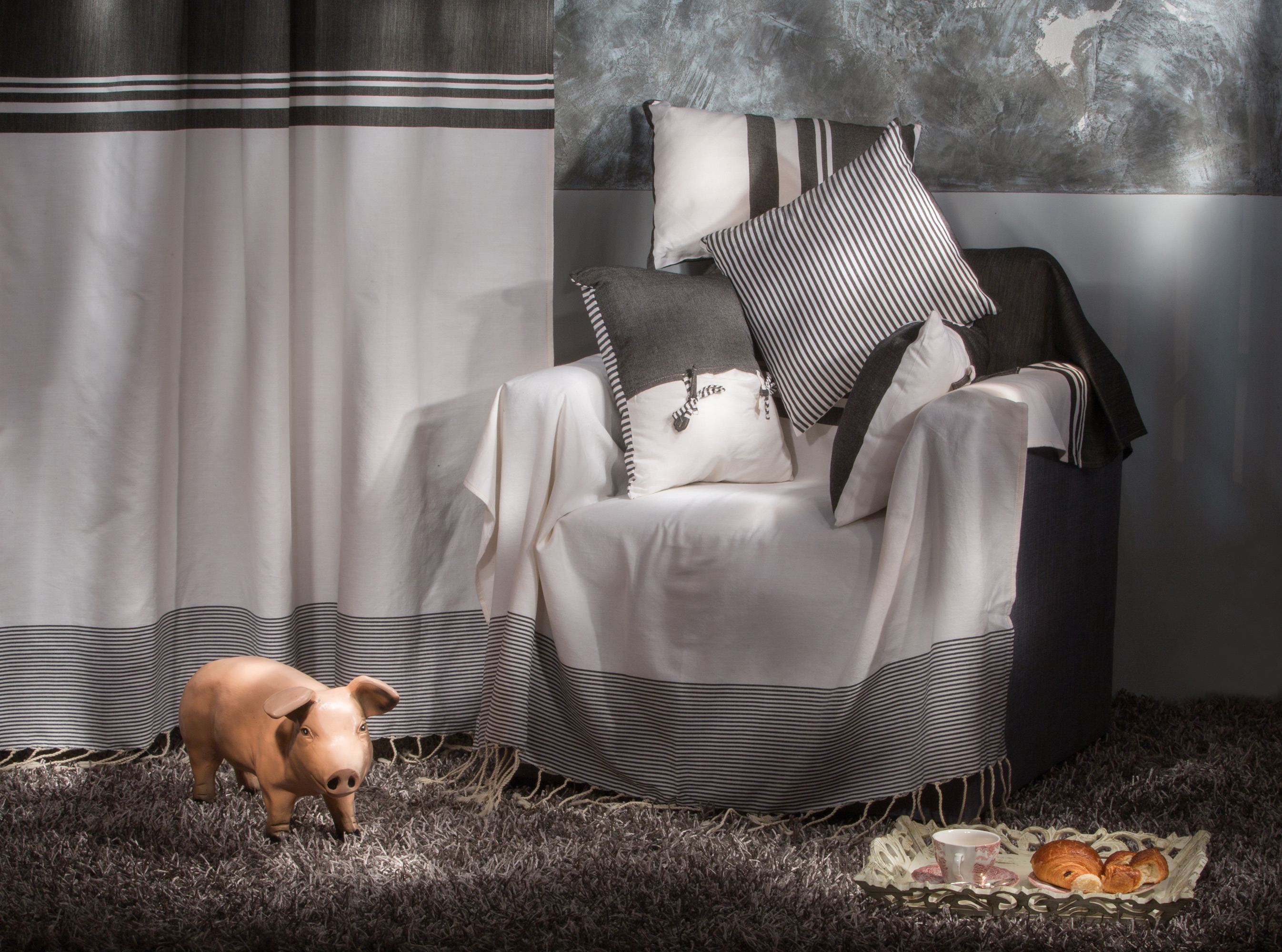 TANGER - Rideau ajustable 100% coton noir et blanc 140 x 250 à 280 TANGER - Rideau ajustable 100% coton noir et blanc 140 x 250 à 280