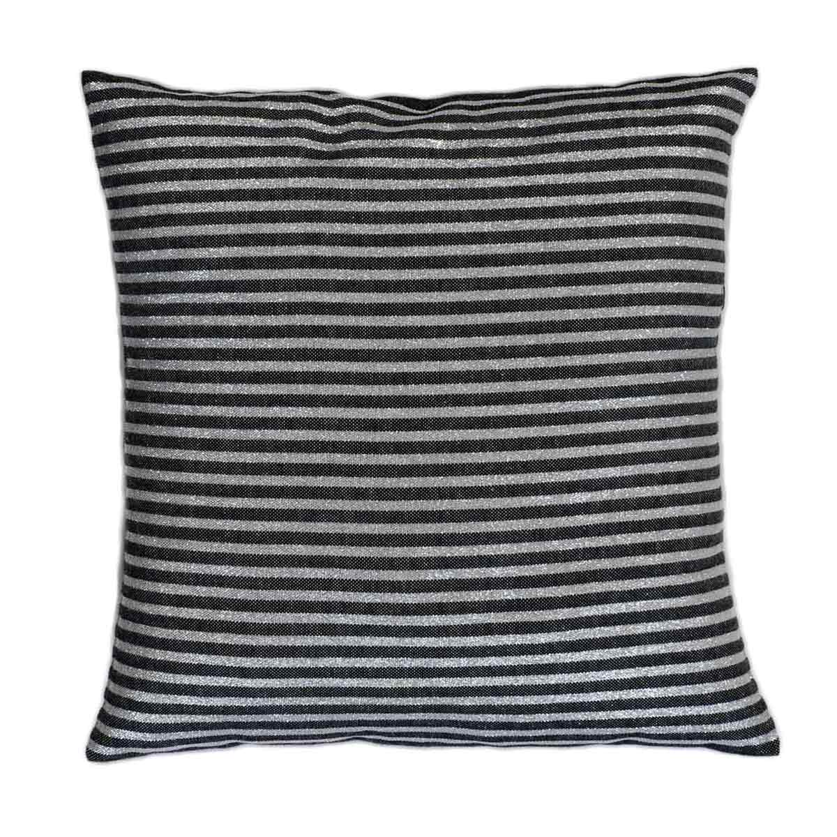 BODRUM - Housse de coussin coton fond noir et rayures argent 40 x 40 BODRUM - Housse de coussin coton fond noir et rayures argent 40 x 40