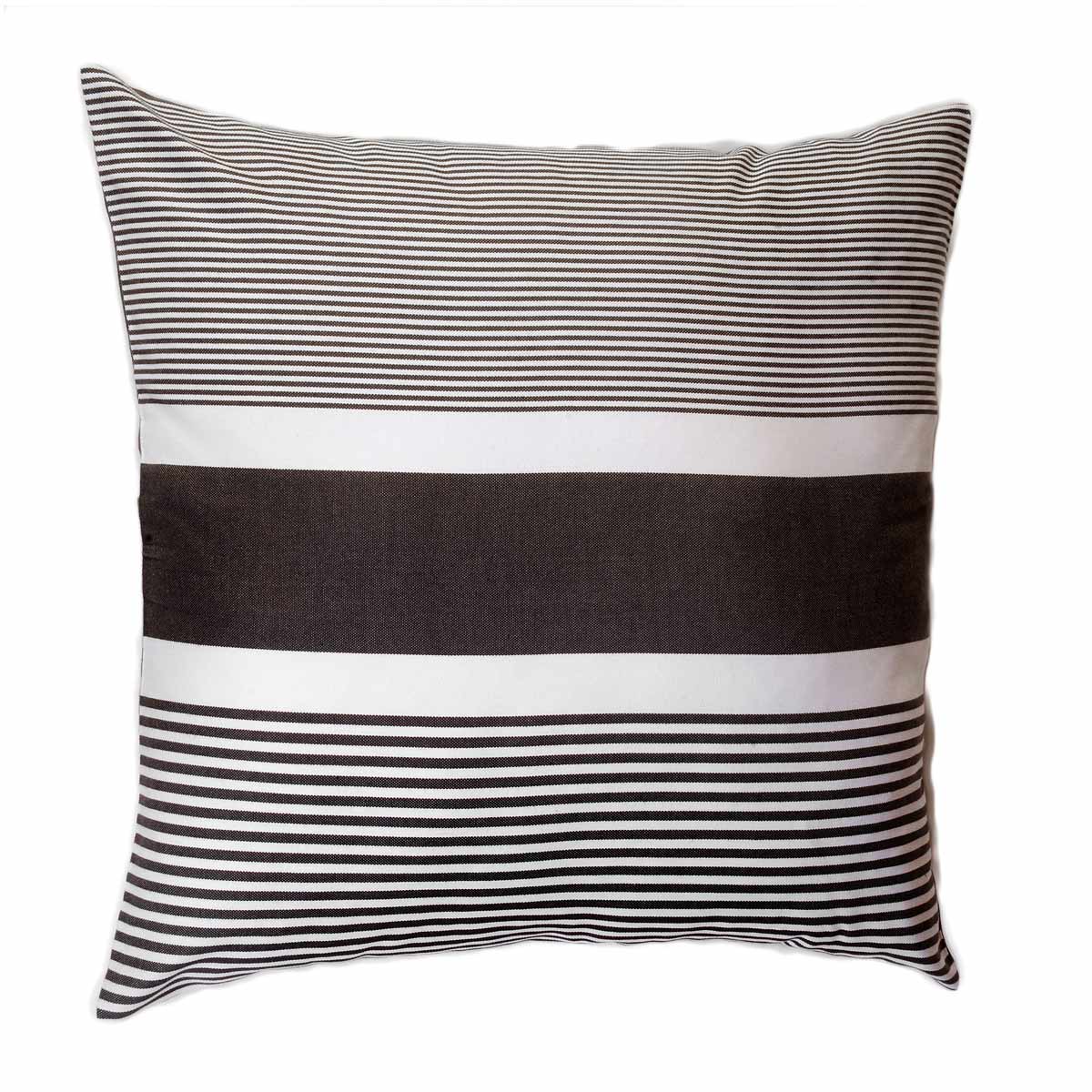 Housse de coussin coton anthracite rayures blanches 60 x 60