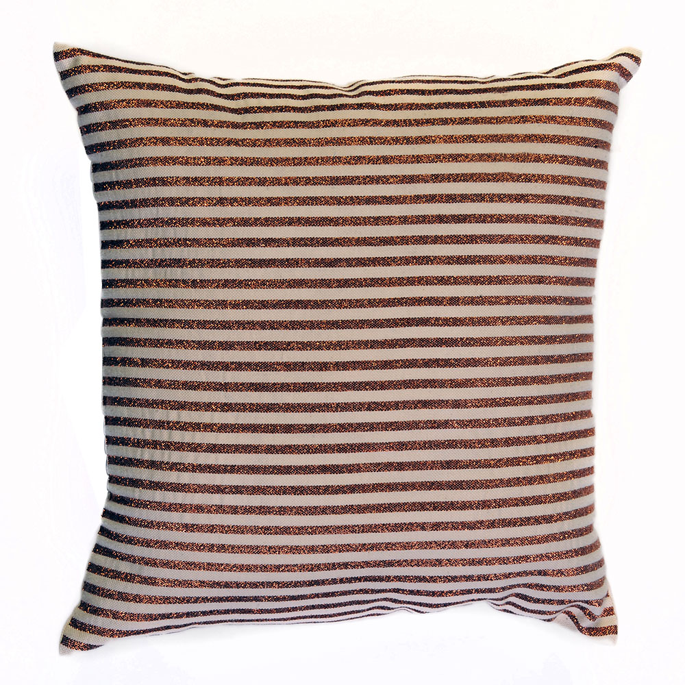 BODRUM - Housse de coussin coton fond noir et rayures argent 40 x 40 BODRUM - Housse de coussin coton fond noir et rayures argent 40 x 40