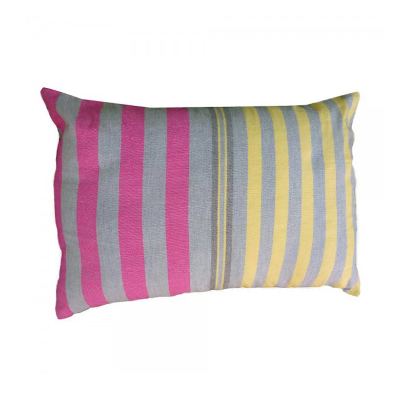 AGADIR - Housse de coussin coton gris rayures multicolores 35 x 50 AGADIR - Housse de coussin coton gris rayures multicolores 35 x 50