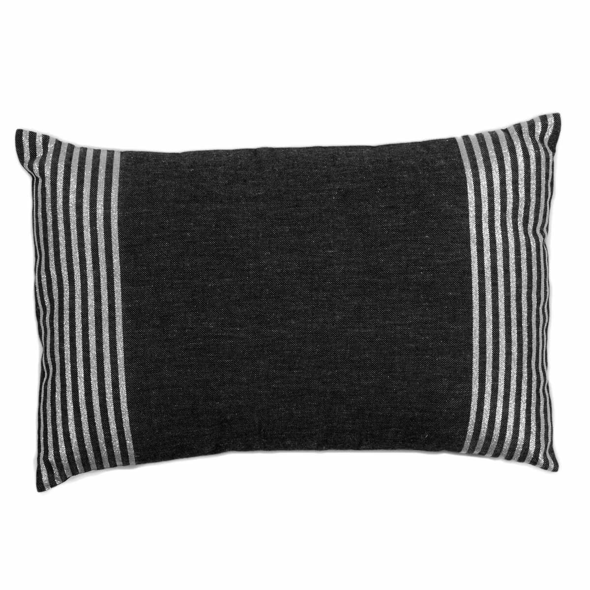 BODRUM - Housse de coussin coton fond noir et rayures argent 35 x 50 BODRUM - Housse de coussin coton fond noir et rayures argent 35 x 50