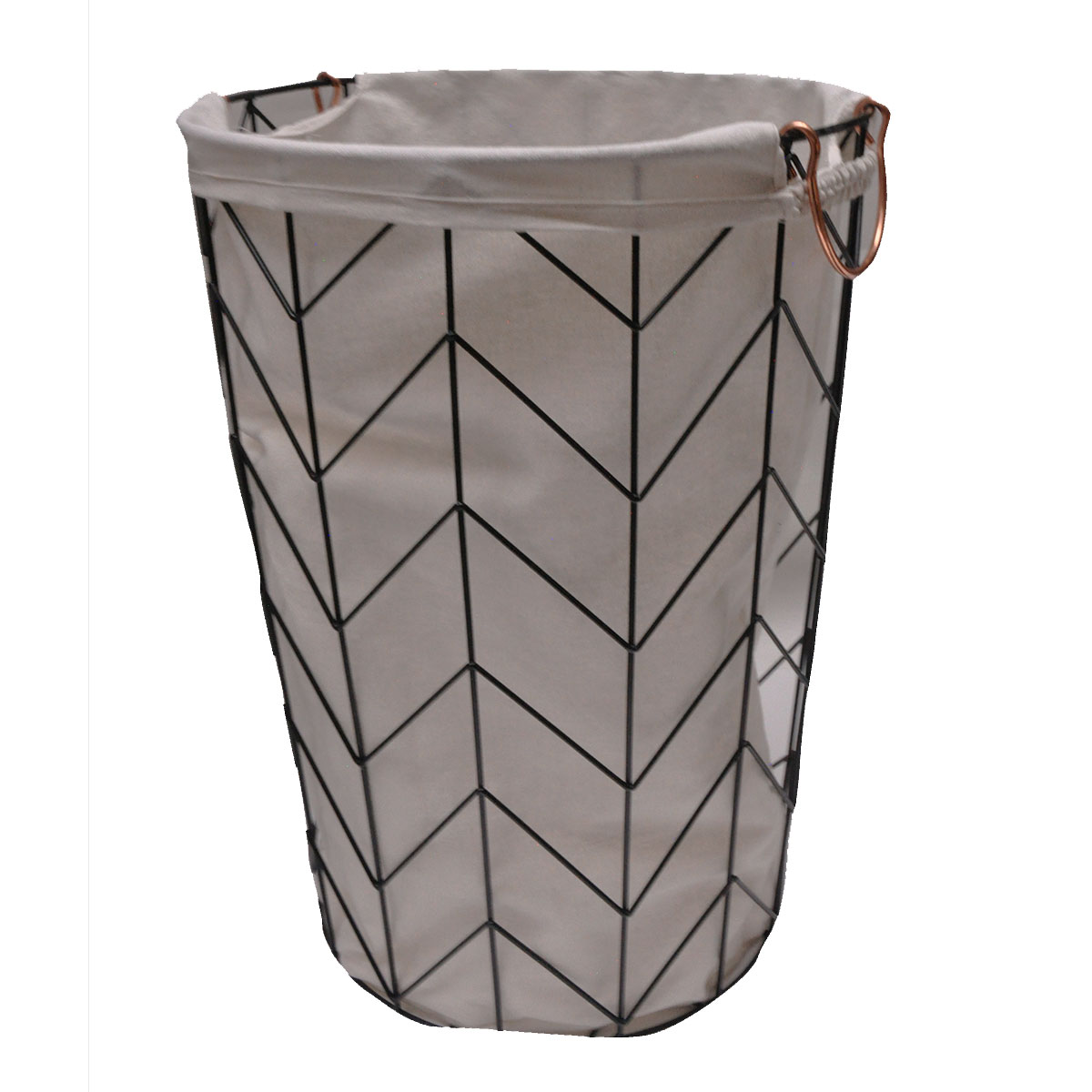 Lingère en métal géométrique avec sac en tissu métal noir et cuivre Lingère en métal géométrique avec sac en tissu métal noir et cuivre