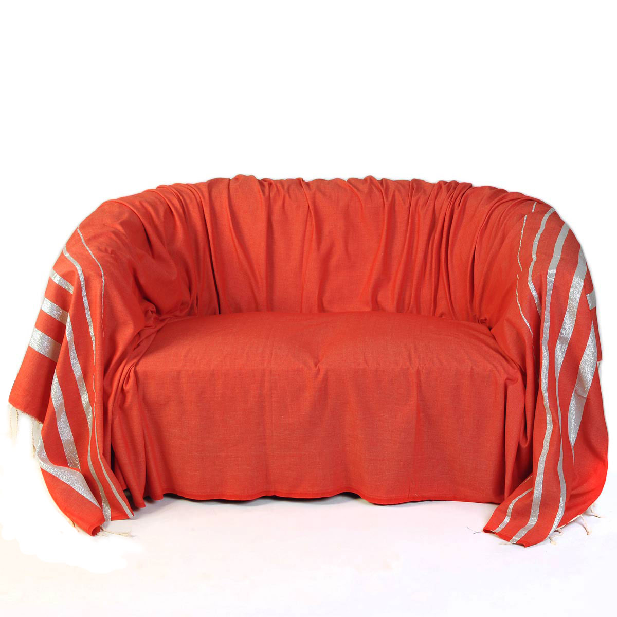 ISTANBUL - Jeté de canapé coton rouge lurex rayures argent 200 x 300 ISTANBUL - Jeté de canapé coton rouge lurex rayures argent 200 x 300