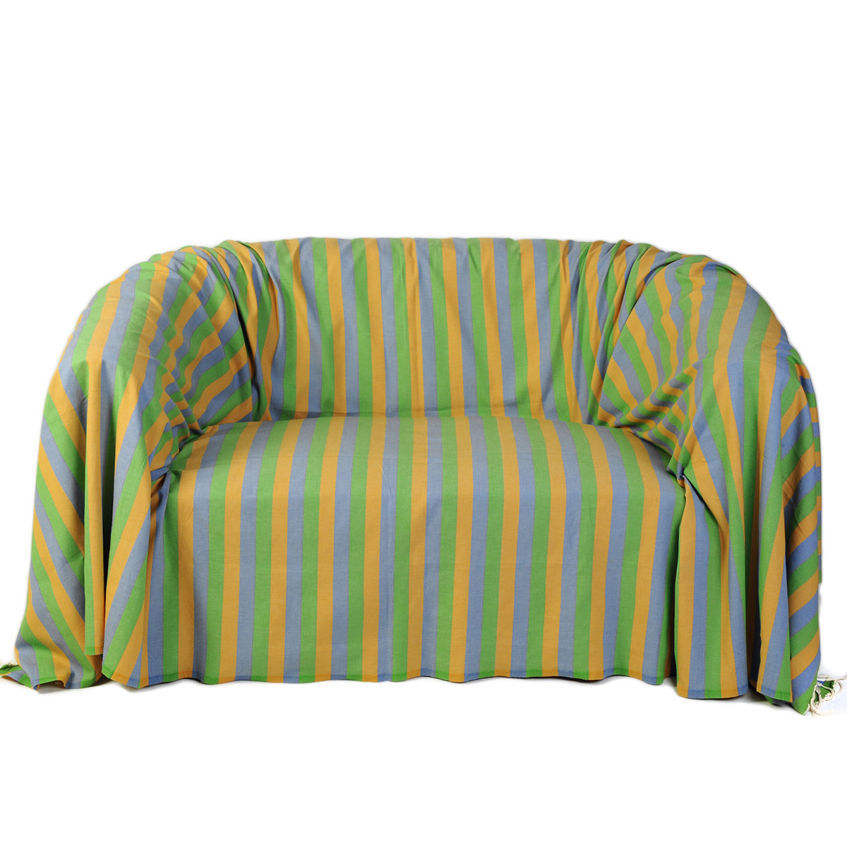 DJERBA - Jeté de canapé coton tricolore vert jaune turquoise 200 x 300 DJERBA - Jeté de canapé coton tricolore vert jaune turquoise 200 x 300
