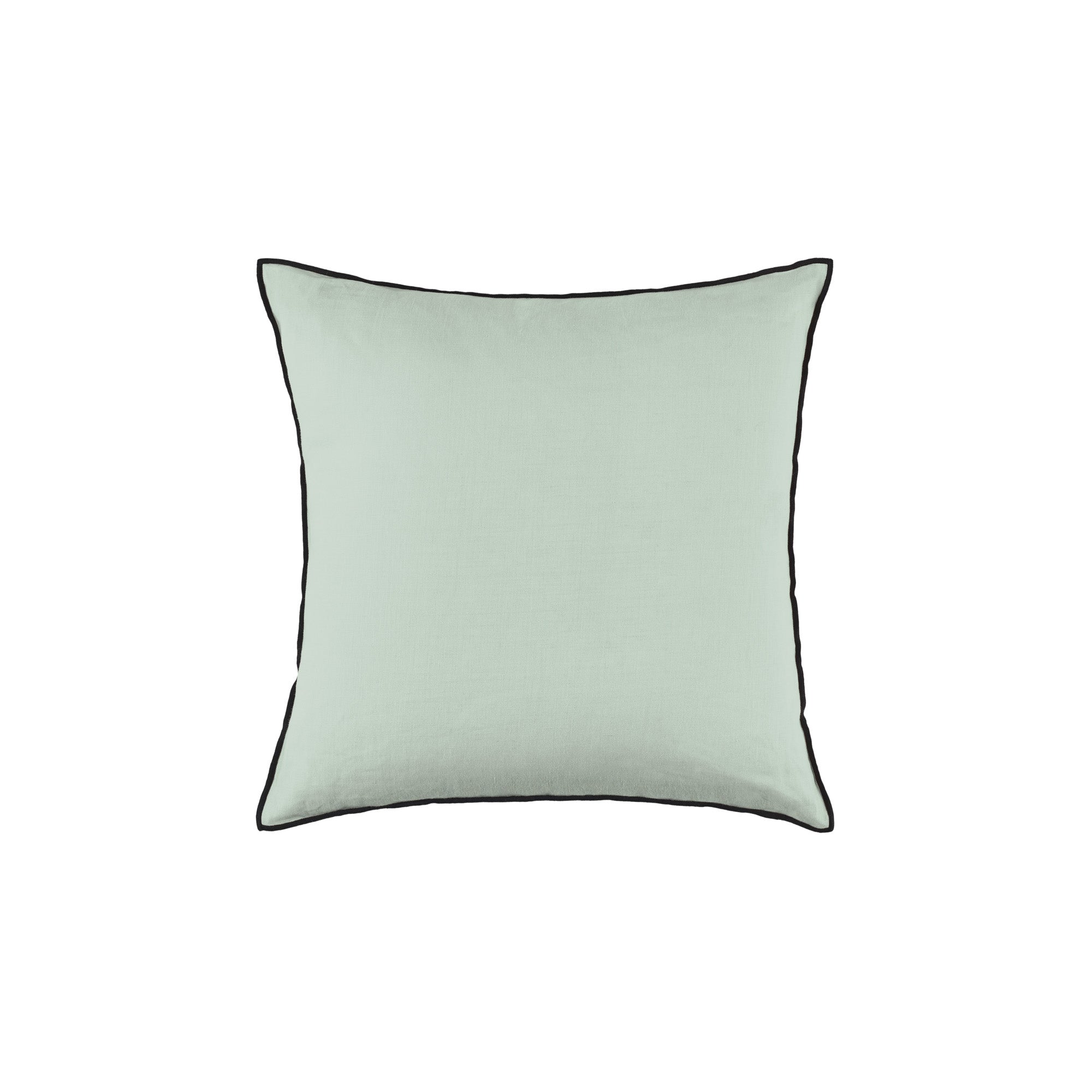 Housse de coussin 40x40 cm Vert amande et bourdon noir en Lin CARLINA (photo) Housse de coussin 40x40 cm Vert amande et bourdon noir en Lin CARLINA