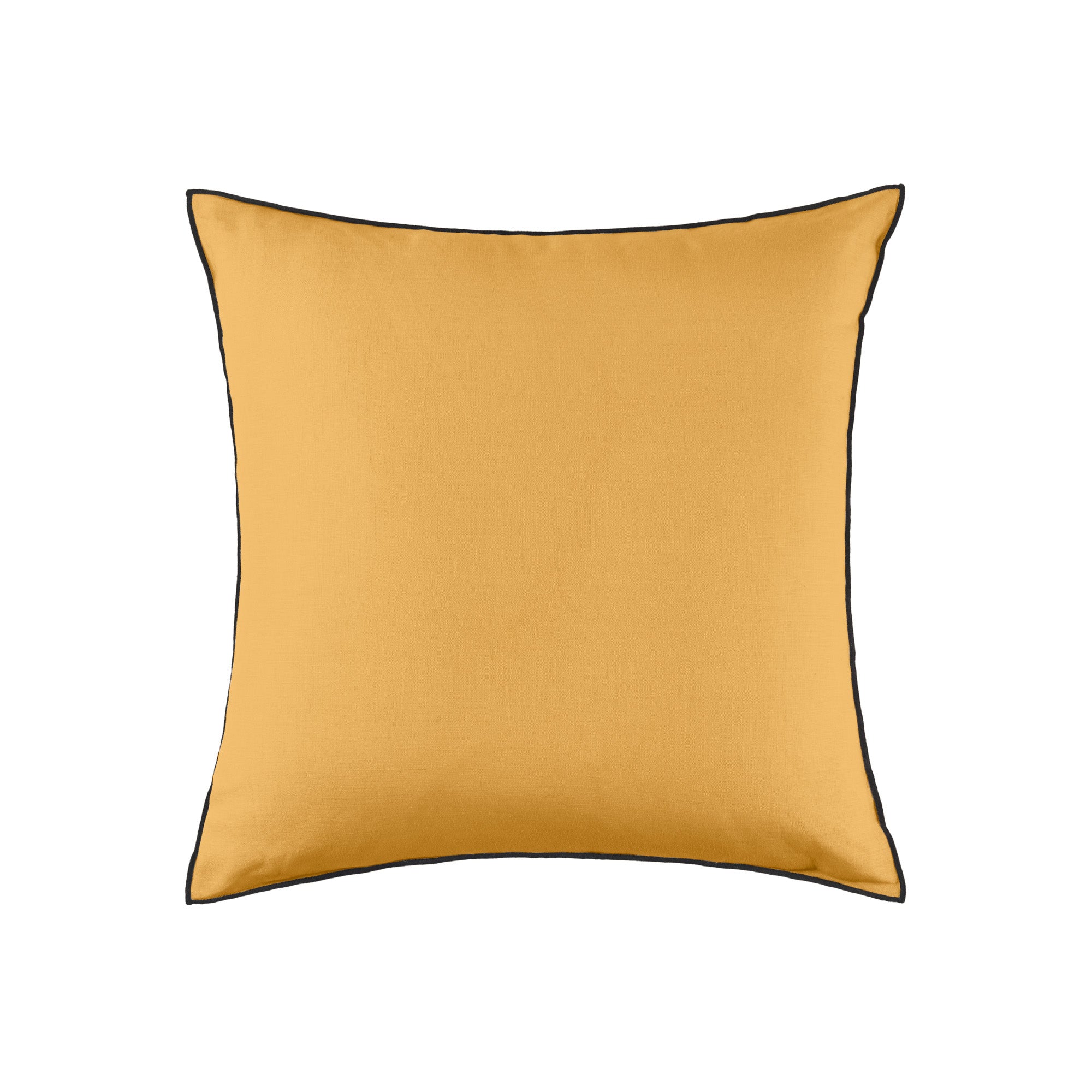 Housse de coussin 50x50 cm Jaune ocre et bourdon noir en Lin Housse de coussin 50x50 cm Jaune ocre et bourdon noir en Lin