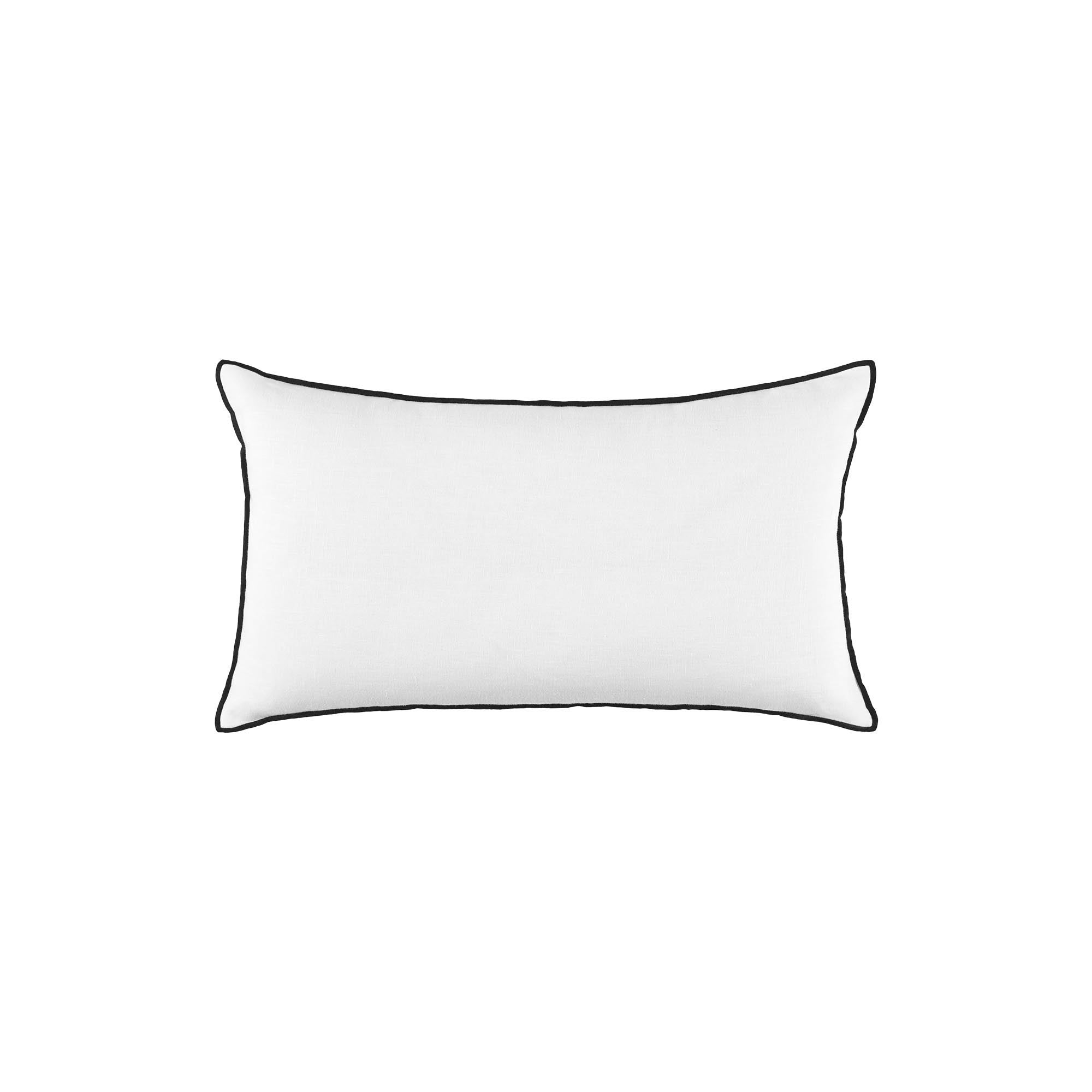 Housse de coussin 28x47 cm Blanc et bourdon noir en Lin CARLINA (photo) Housse de coussin 28x47 cm Blanc et bourdon noir en Lin CARLINA