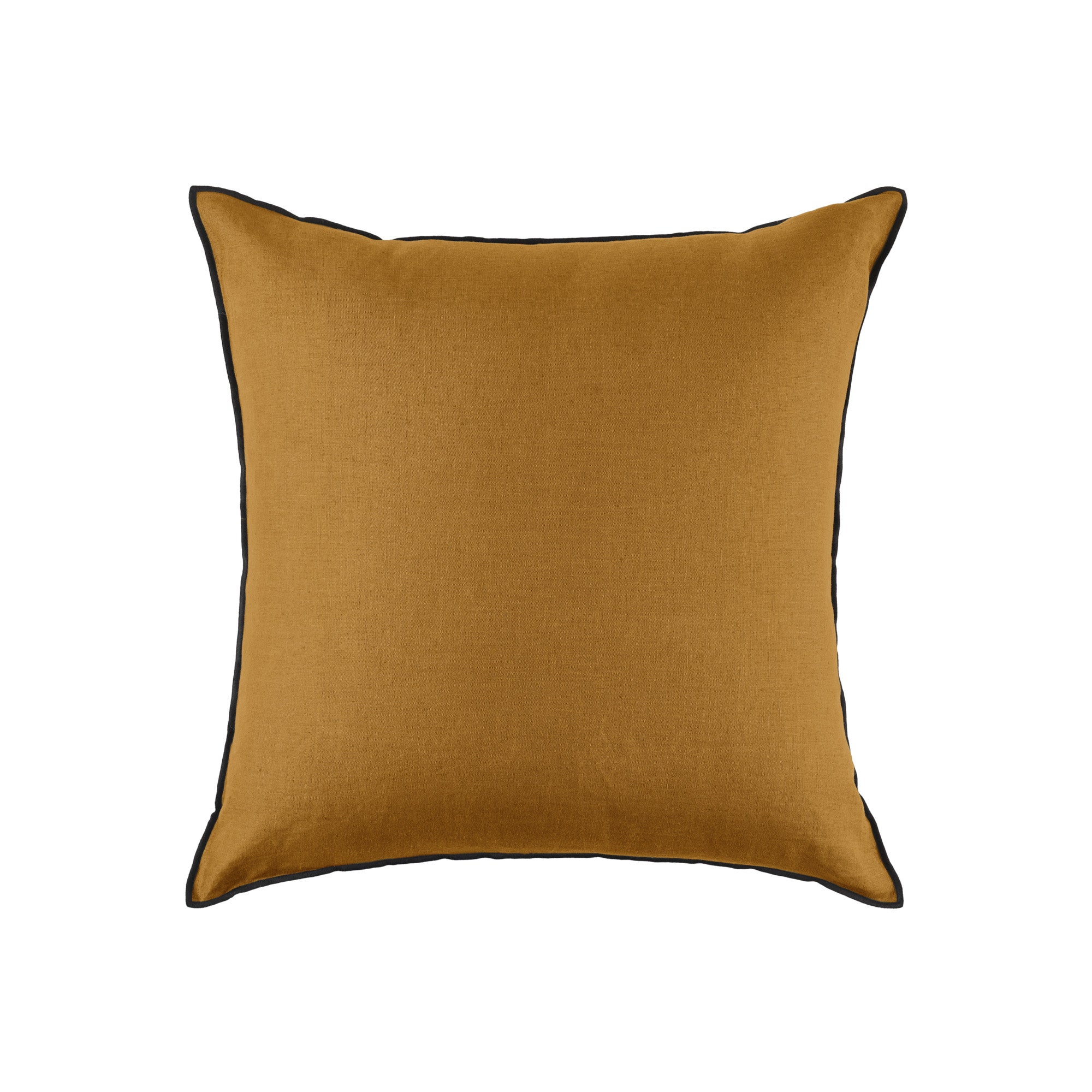Housse de coussin 50x50 cm Bronze et bourdon noir en Lin CARLINA (photo) Housse de coussin 50x50 cm Bronze et bourdon noir en Lin CARLINA