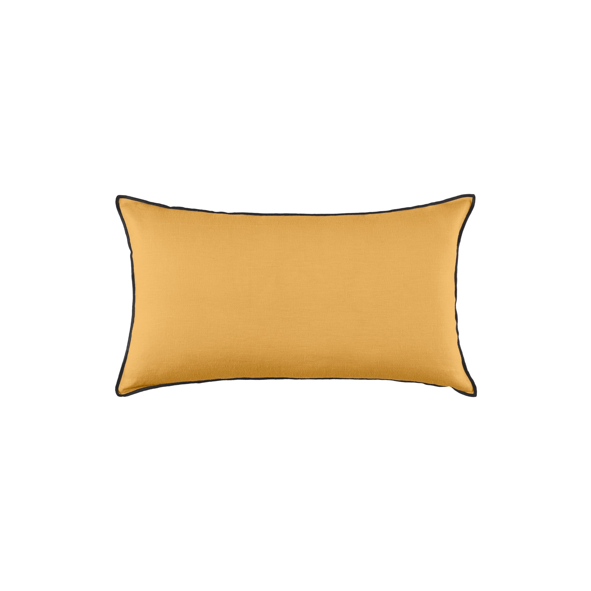 Housse de coussin 28x47 cm Ocre et bourdon noir en Lin CARLINA (photo) Housse de coussin 28x47 cm Ocre et bourdon noir en Lin CARLINA