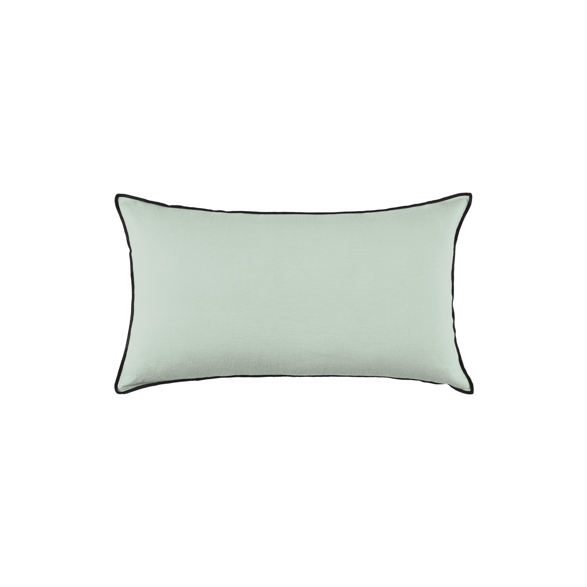 Housse de coussin 28x47 cm Vert amande et bourdon noir en Lin CARLINA (photo) Housse de coussin 28x47 cm Vert amande et bourdon noir en Lin CARLINA